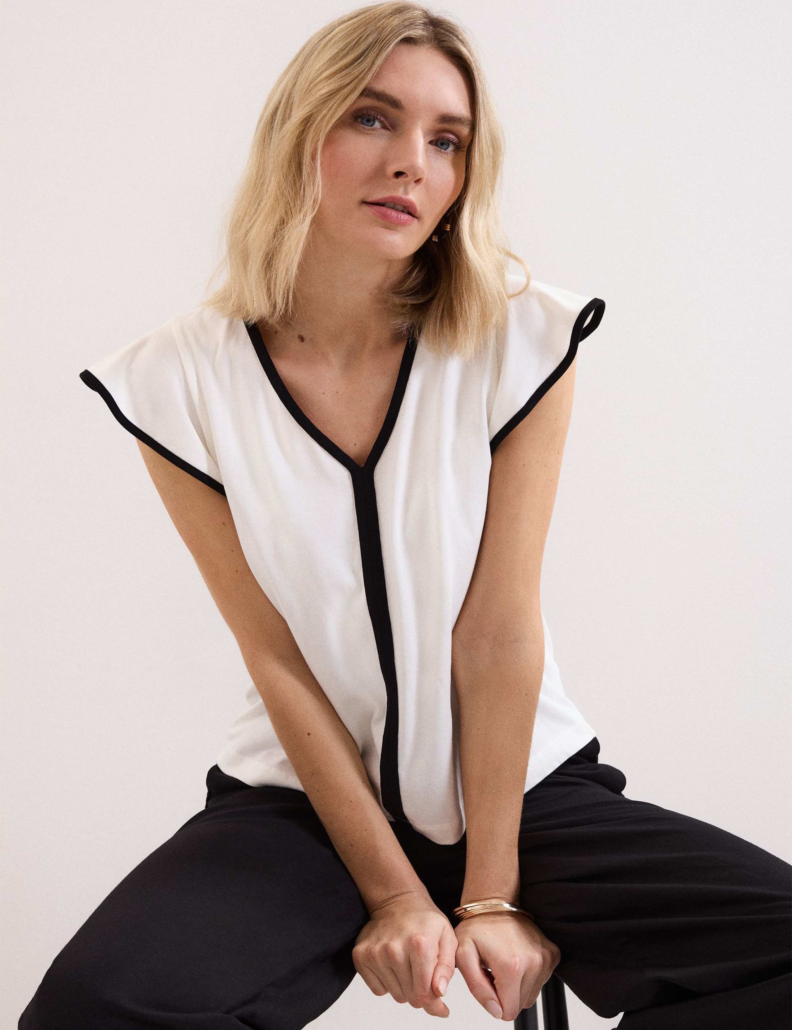 Pure Cotton V-Neck Flutter Sleeve Top