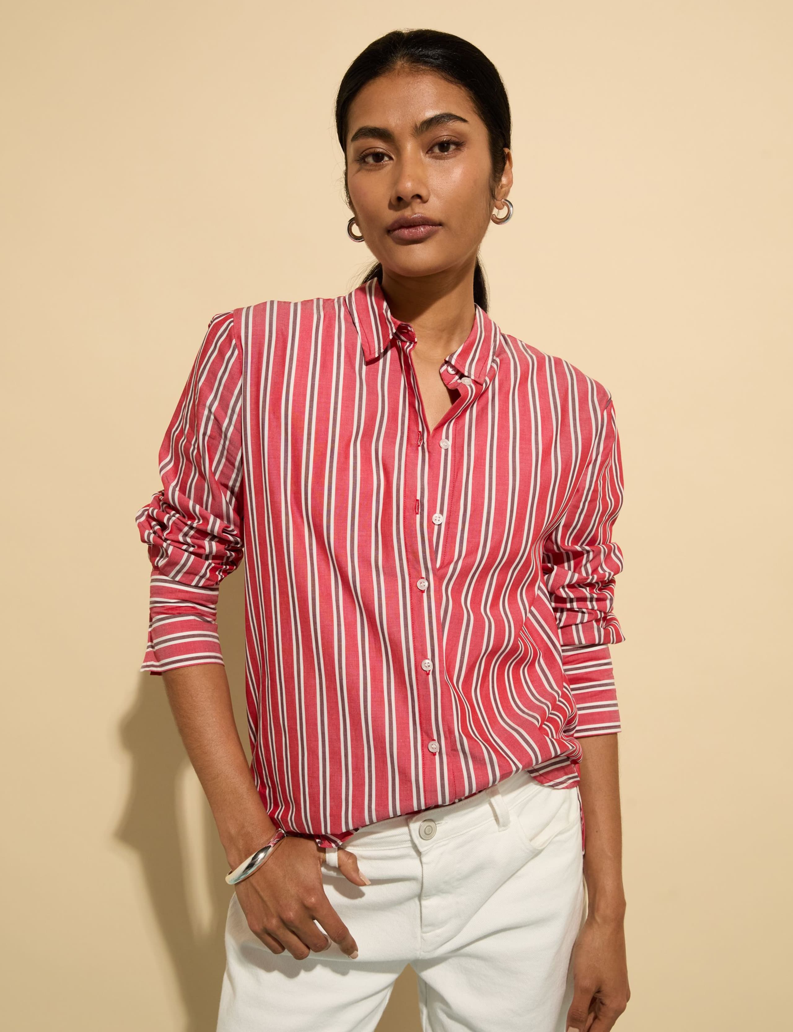 Pure Cotton Striped Collared Relaxed Shirt