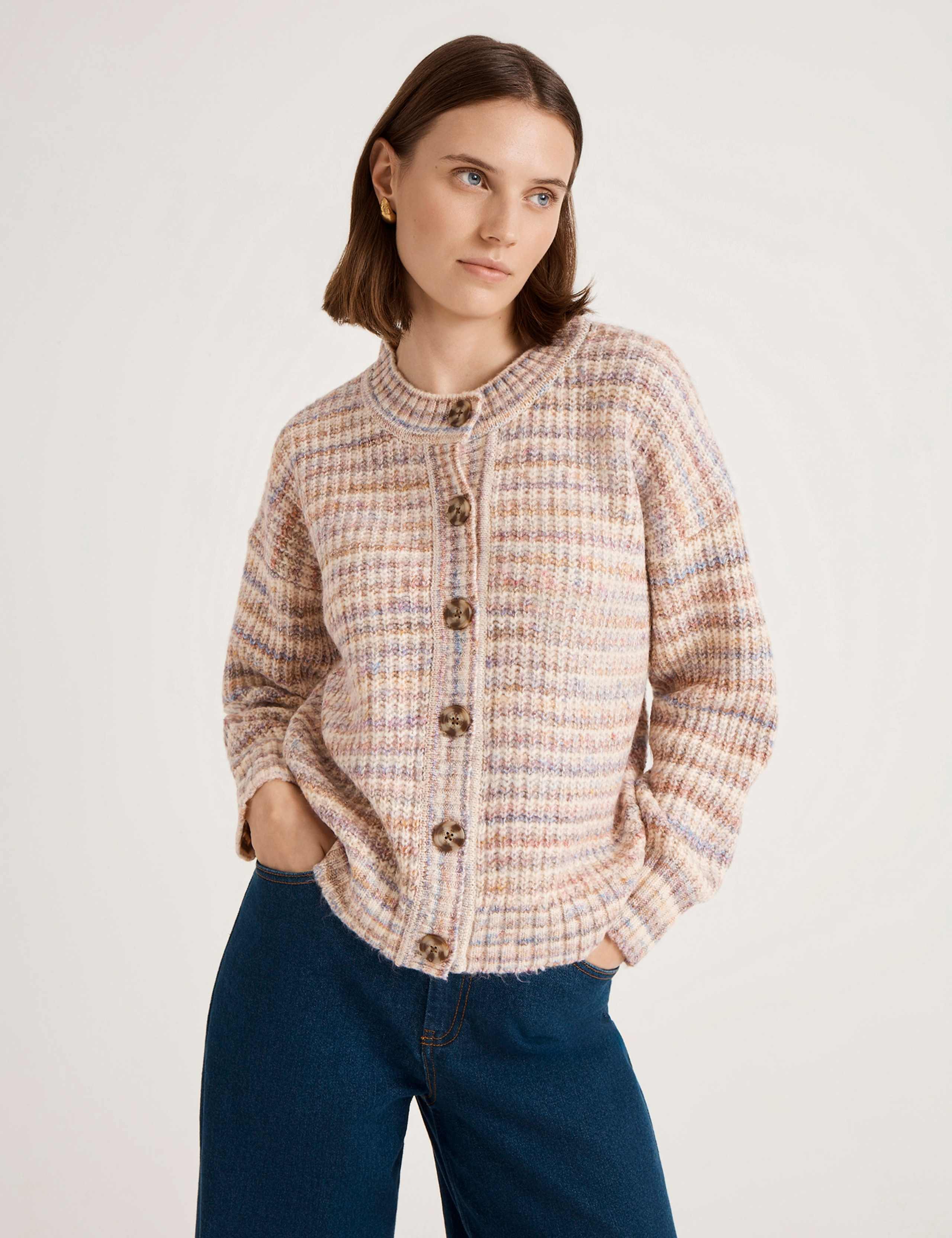 Striped Scoop Neck Cardigan