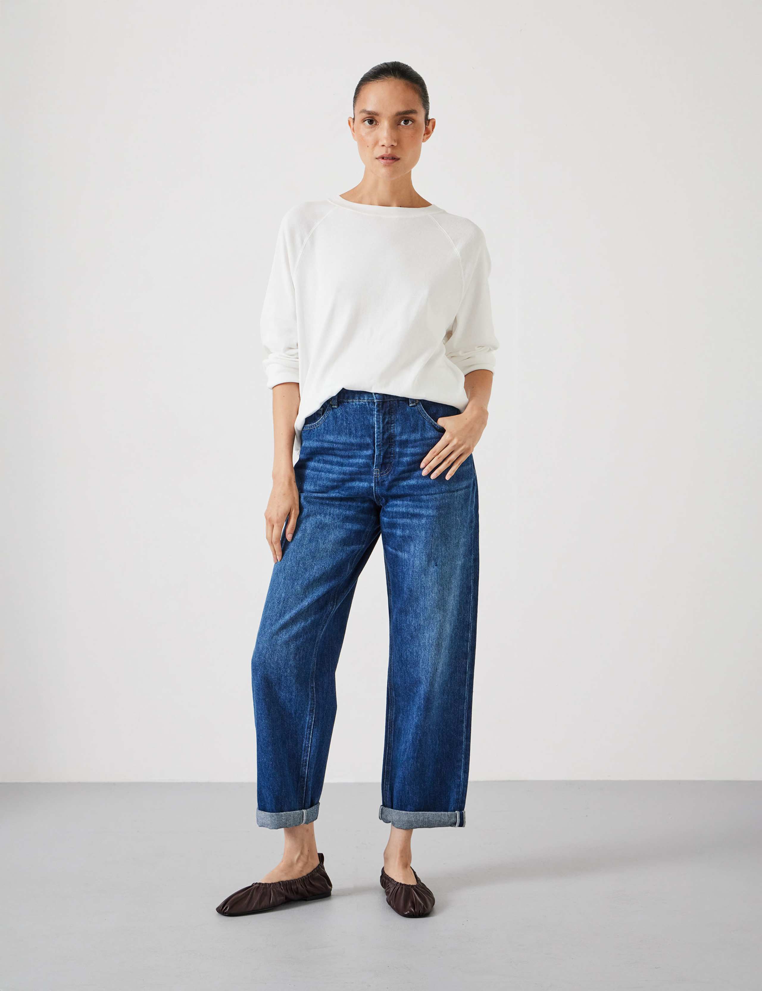 Boyfriend Mid Rise Cropped Turn Up Jeans