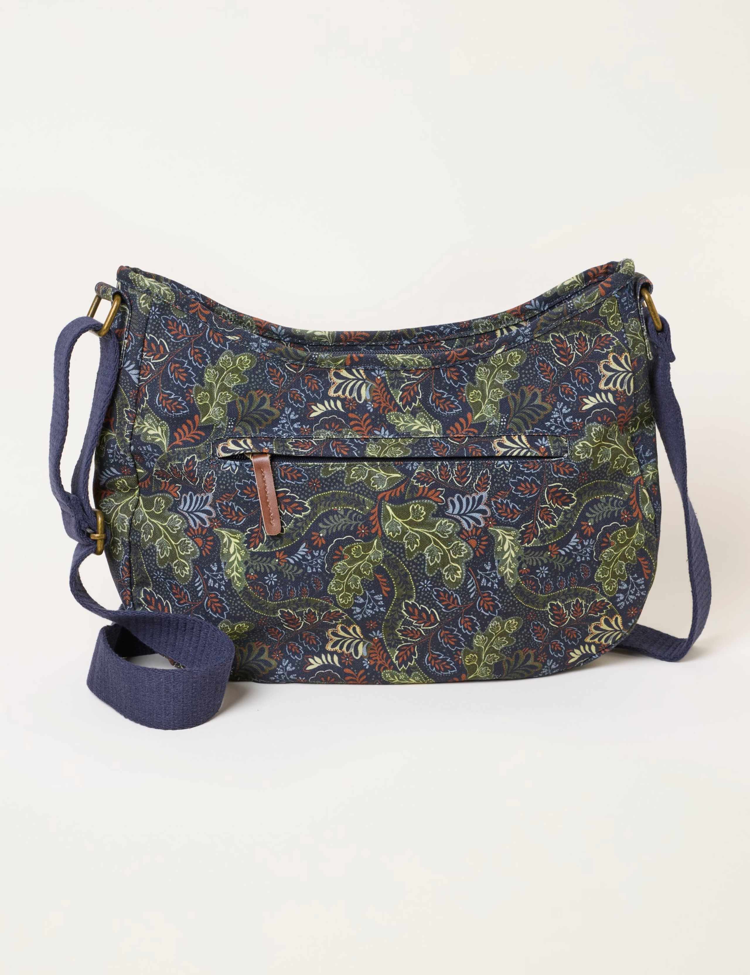 Canvas Leaf Print Cross Body Bag