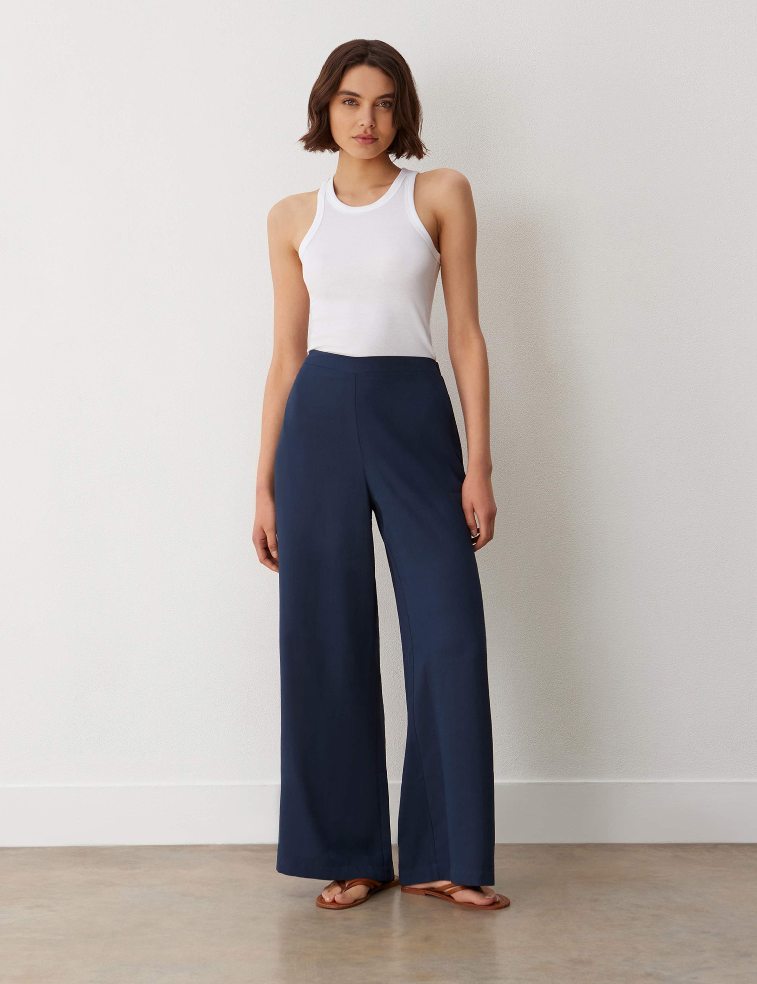 Crepe High Waisted Wide Leg Trousers