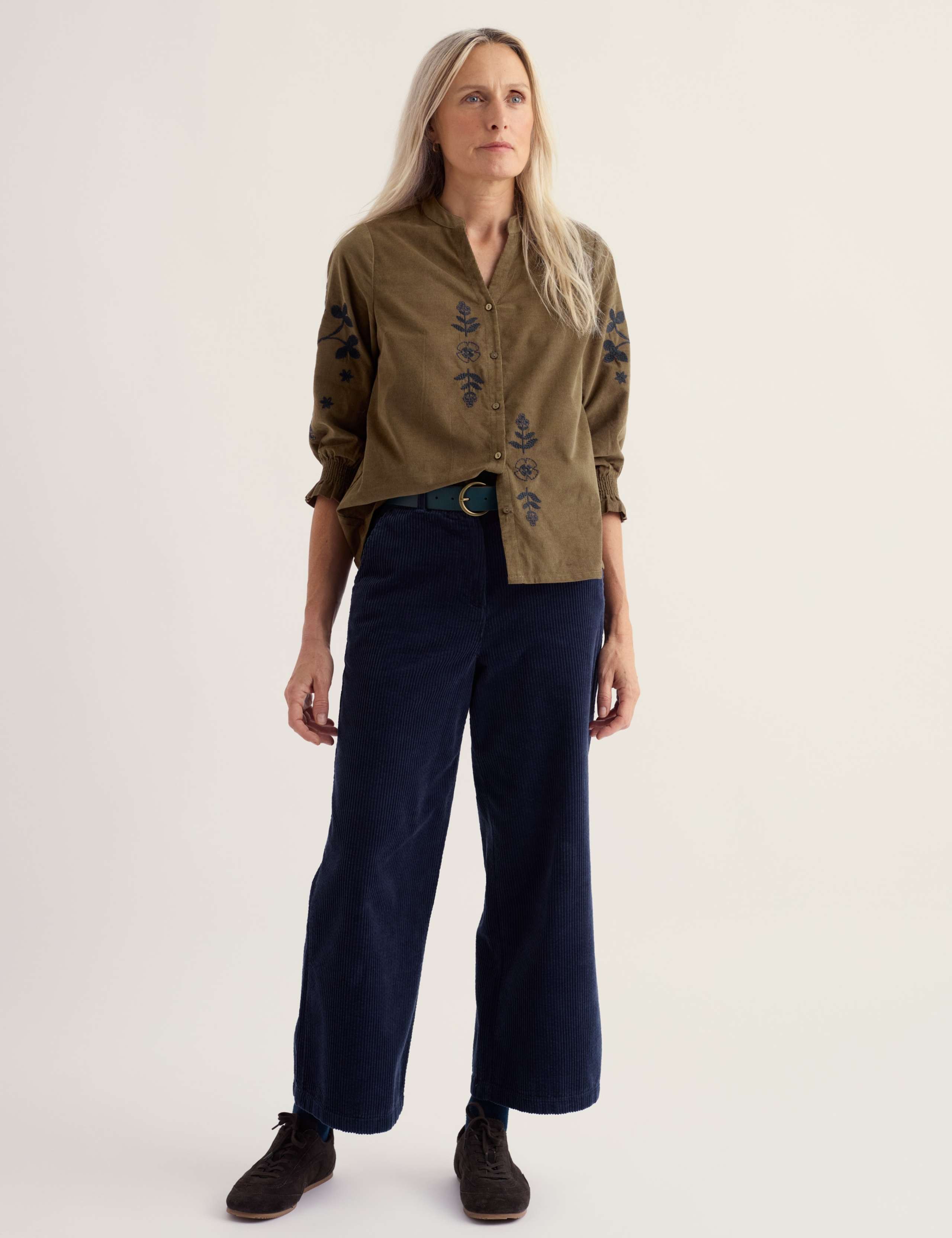 Pure Cotton Embroidered Collared Blouse
