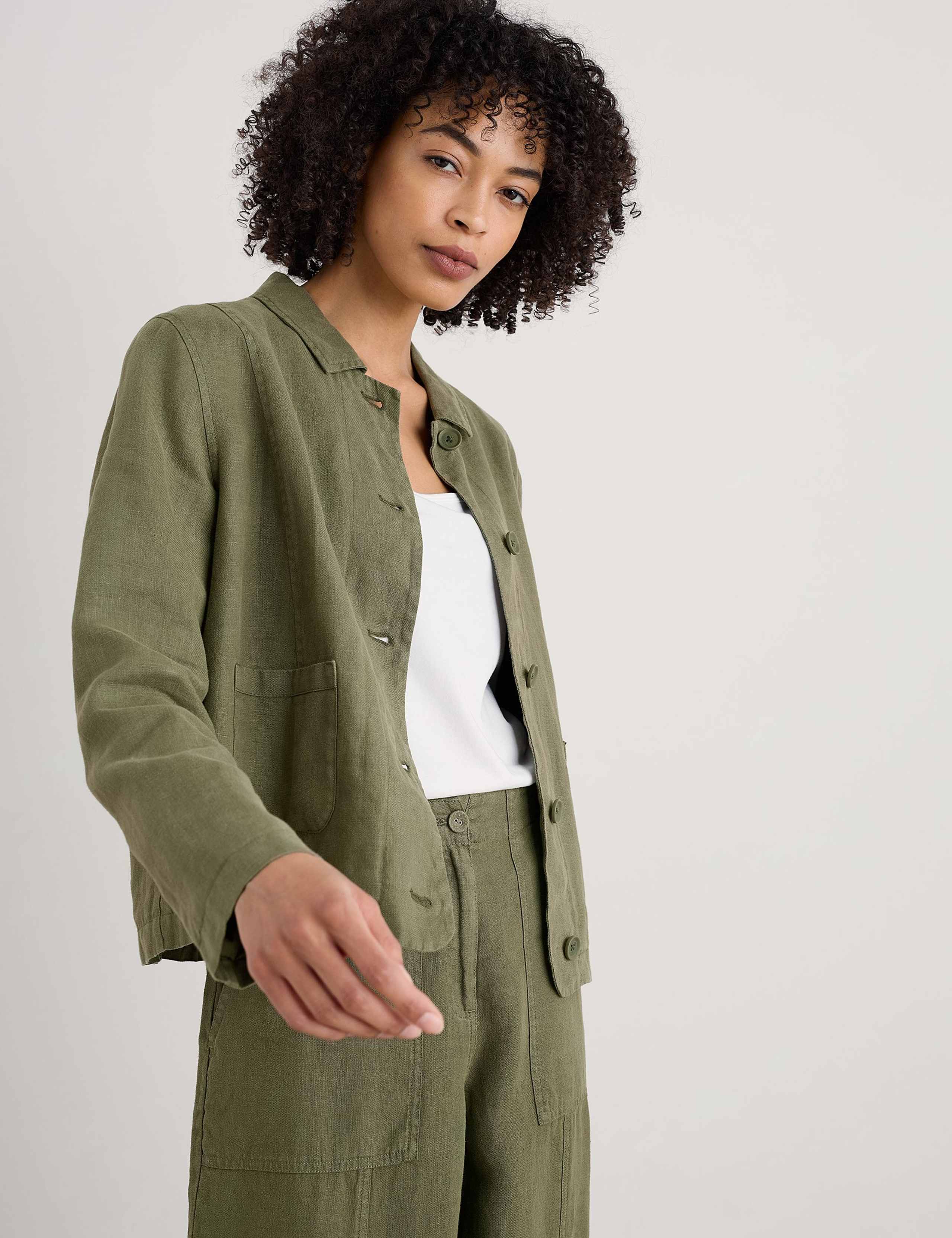 Pure Linen Relaxed Cropped Utility Jacket