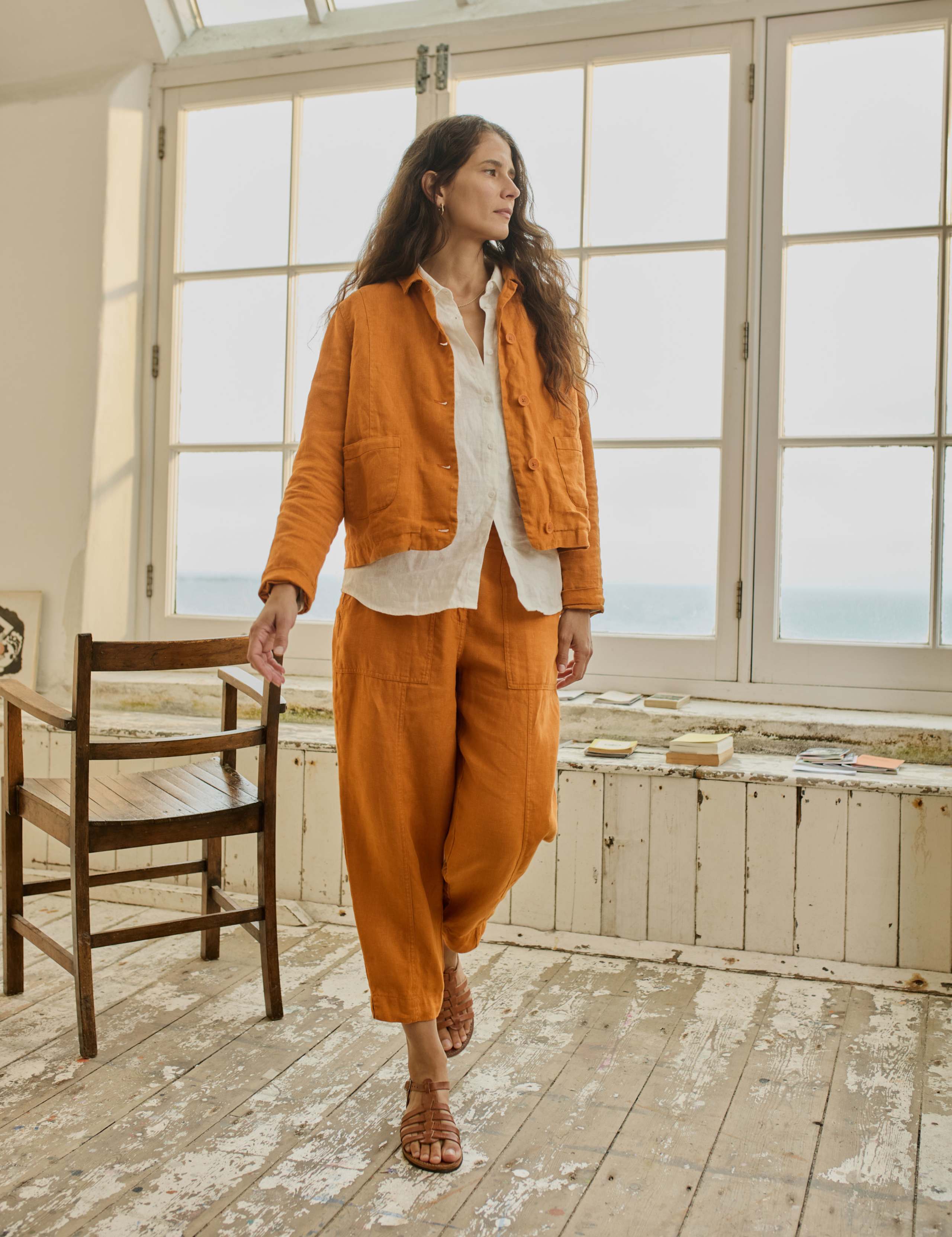 Pure Linen Relaxed Cropped Utility Jacket