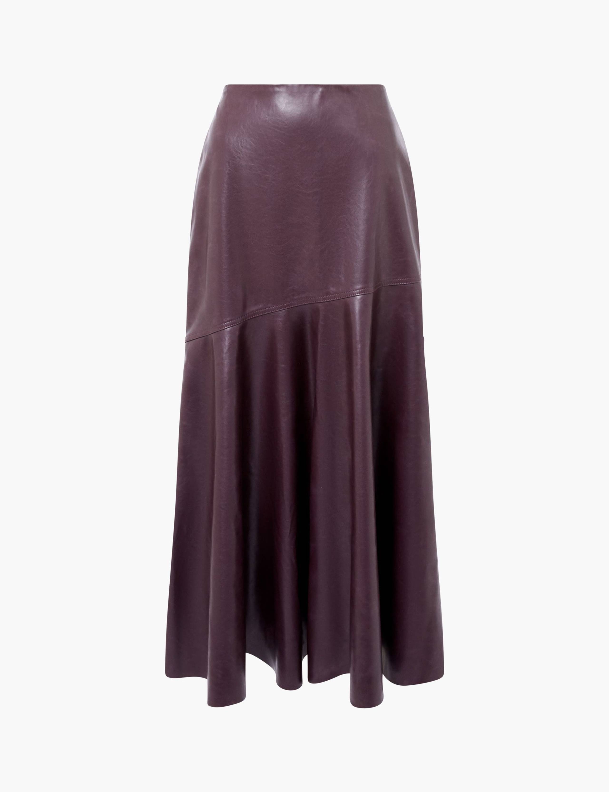 Leather Look Fluted Midi Asymmetric Skirt