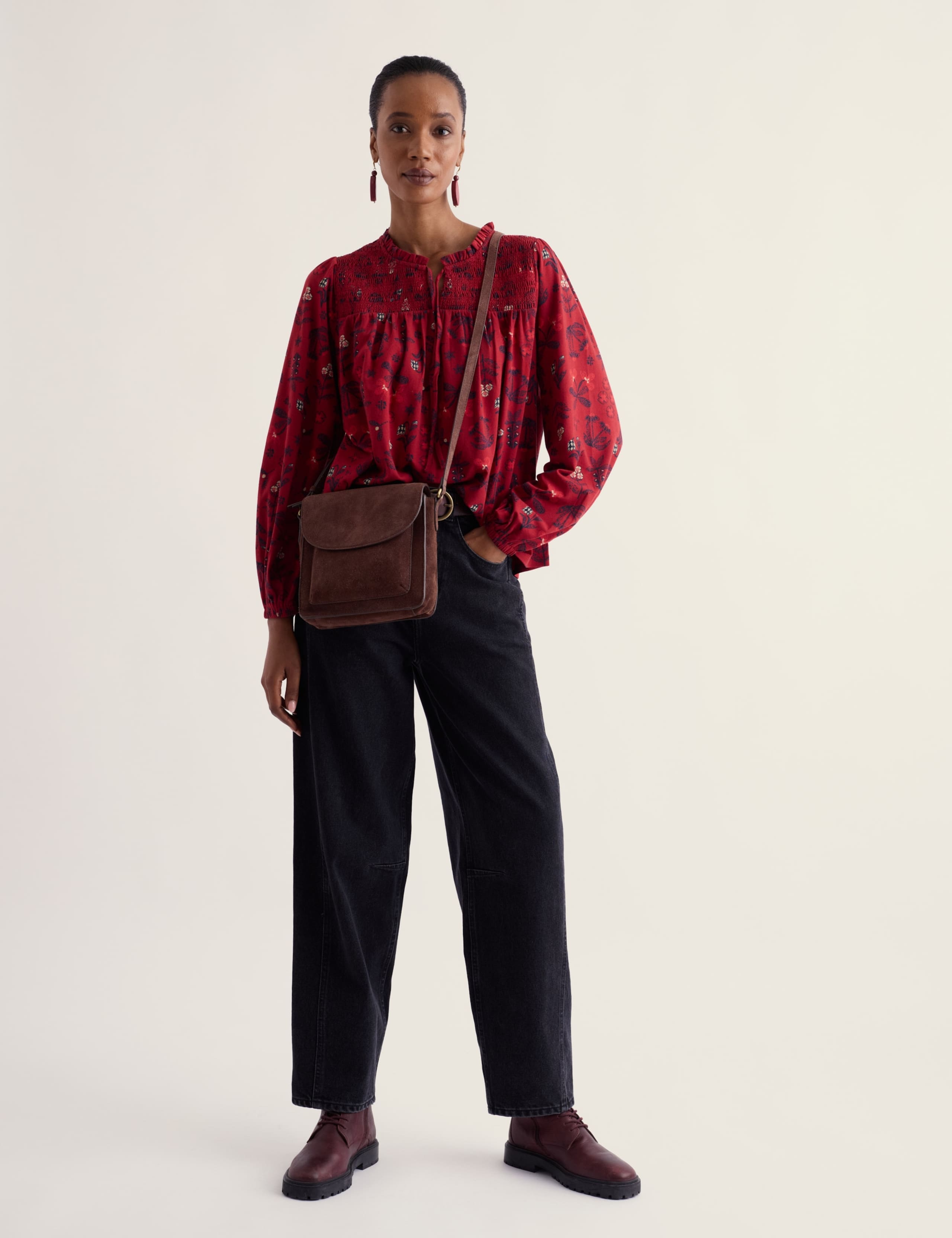 Cotton Rich Printed Notch Neck Relaxed Blouse