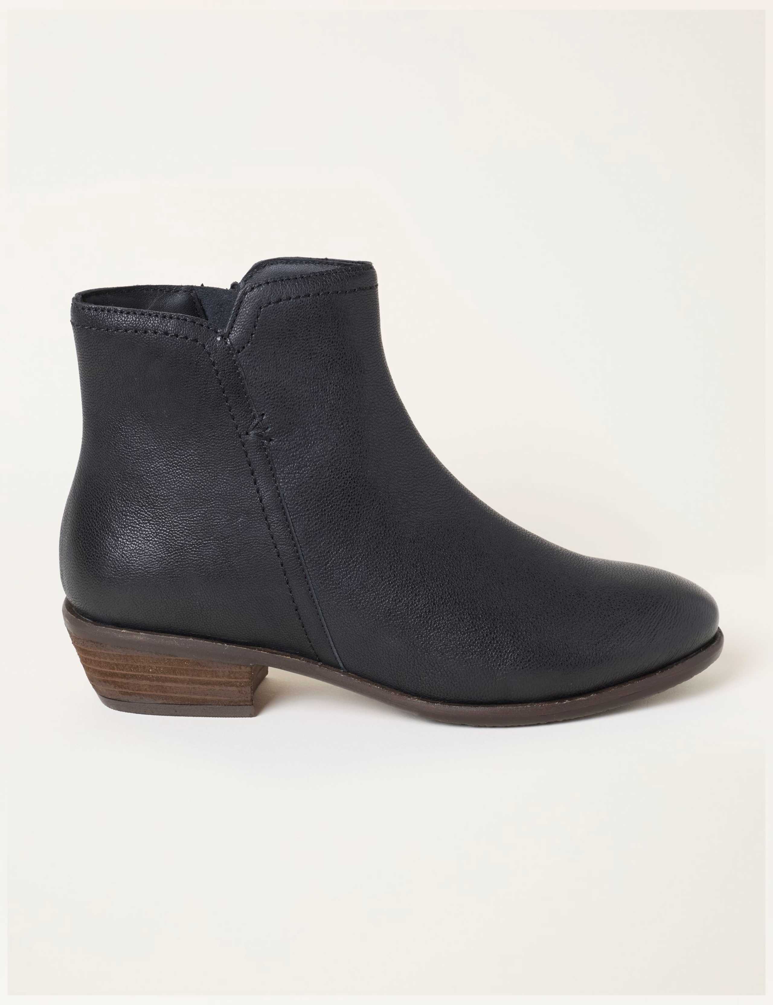 Leather Block Heel Ankle Boots