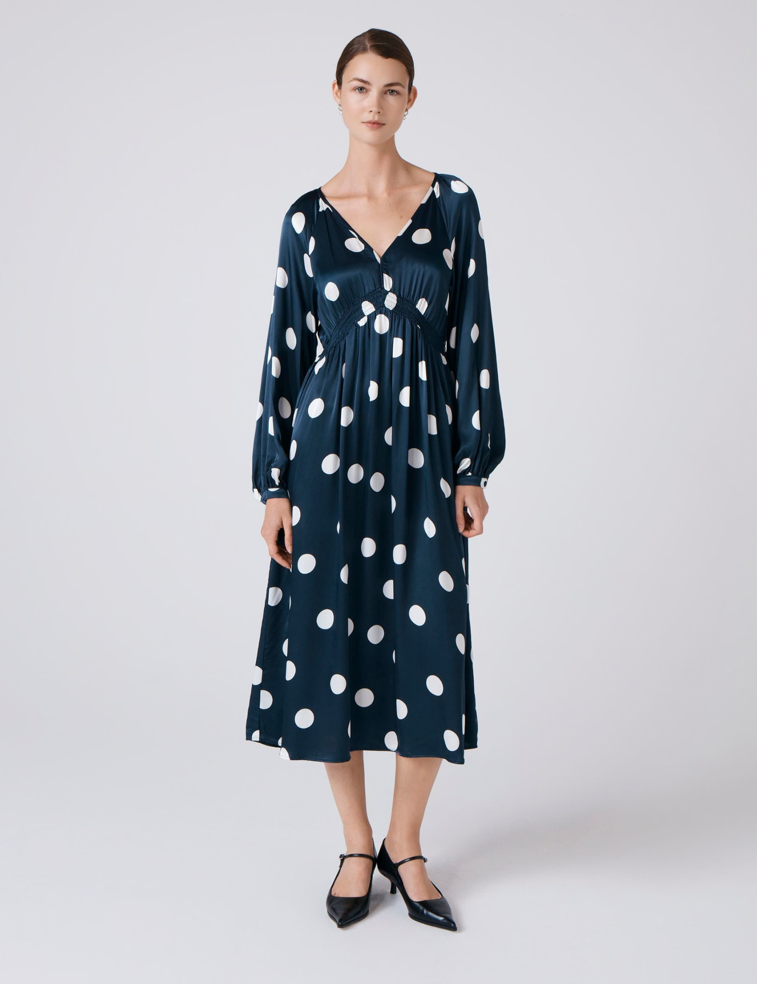 Polka Dot V-Neck Midi Wrap Dress