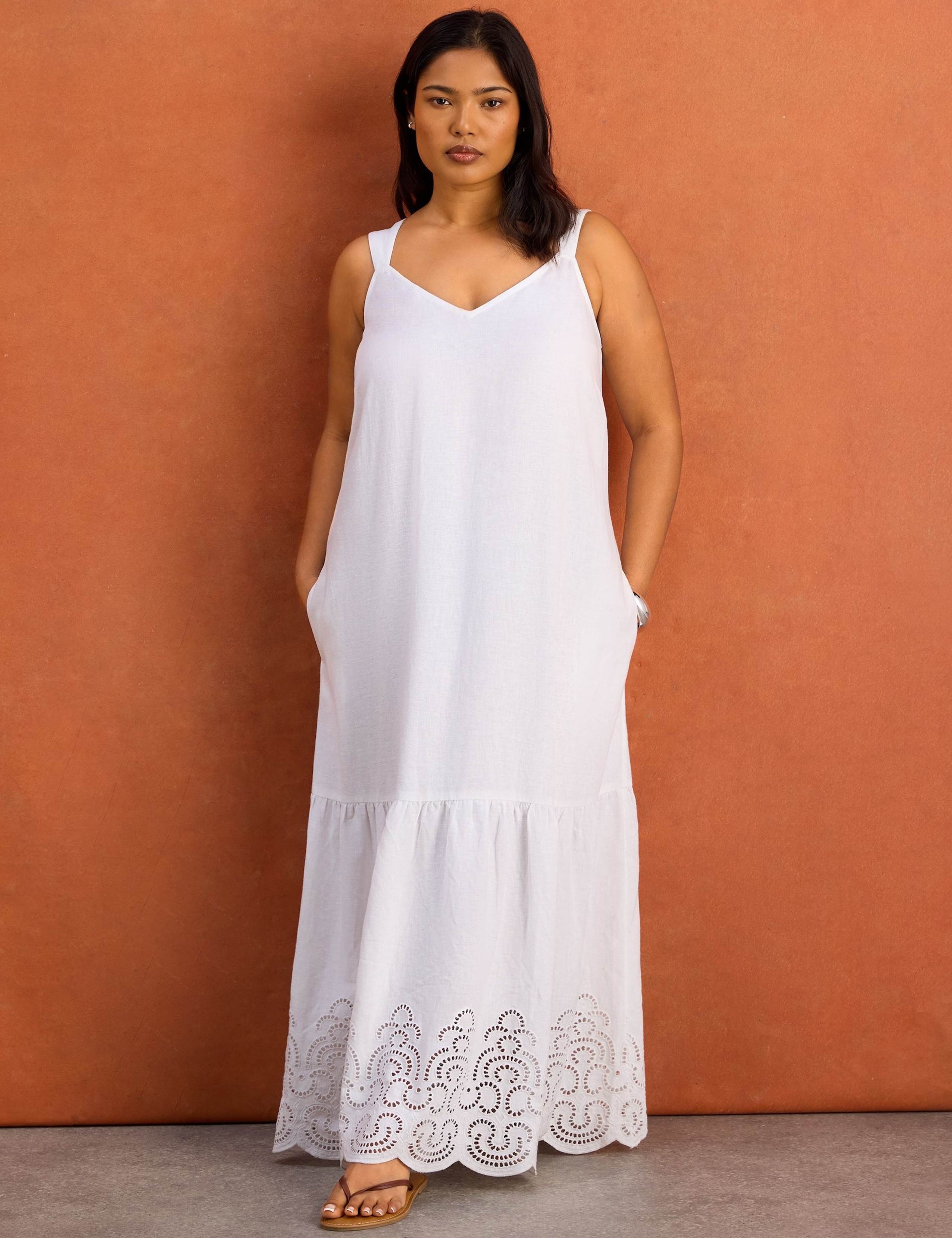 Linen Blend Broderie Maxi Swing Dress