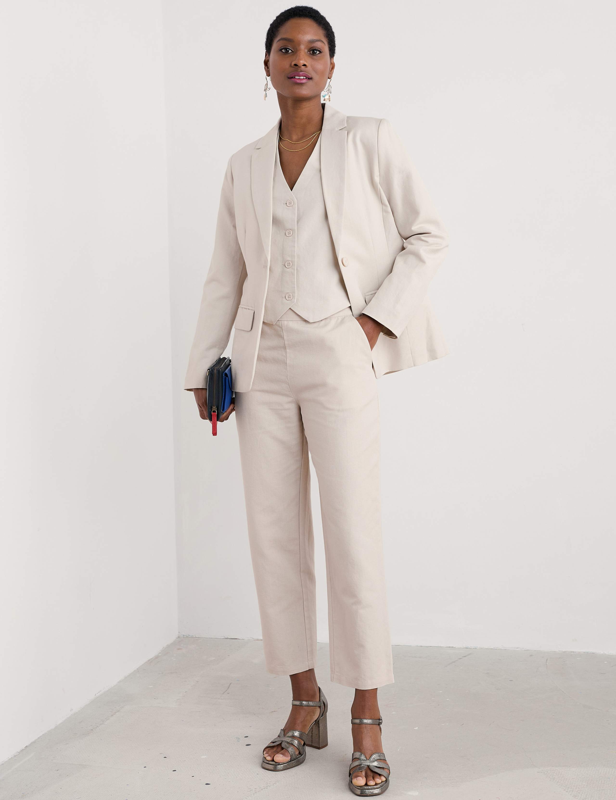 Linen Blend Tailored Single Breasted Blazer