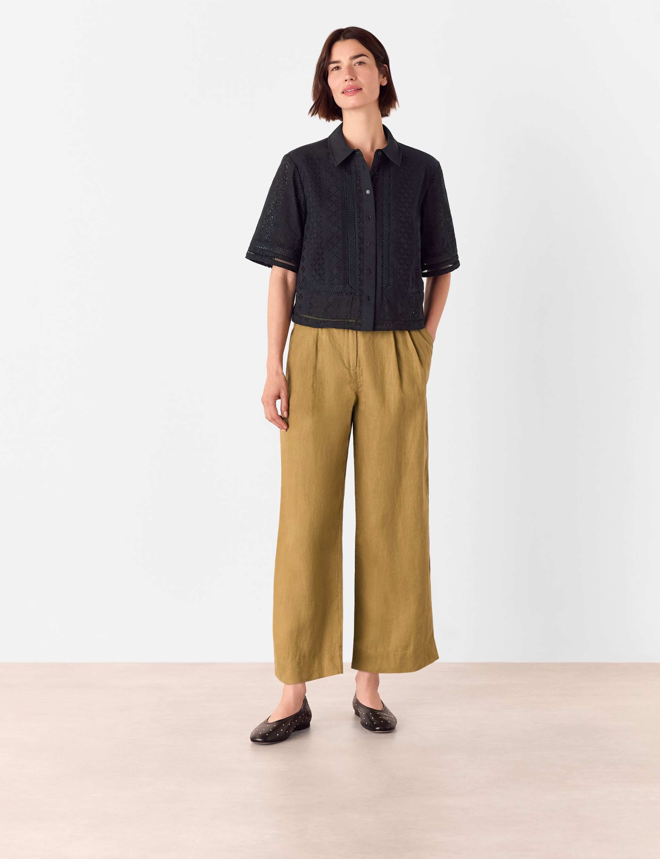 Pure Cotton Broderie Collared Shirt