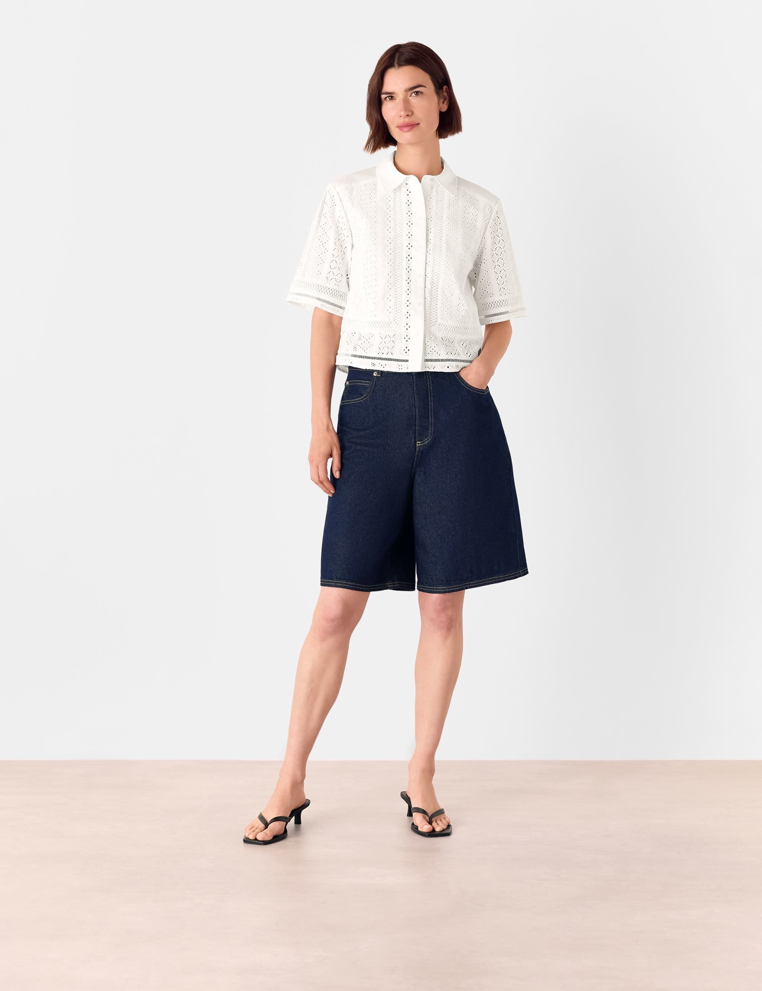 Pure Cotton Broderie Collared Shirt