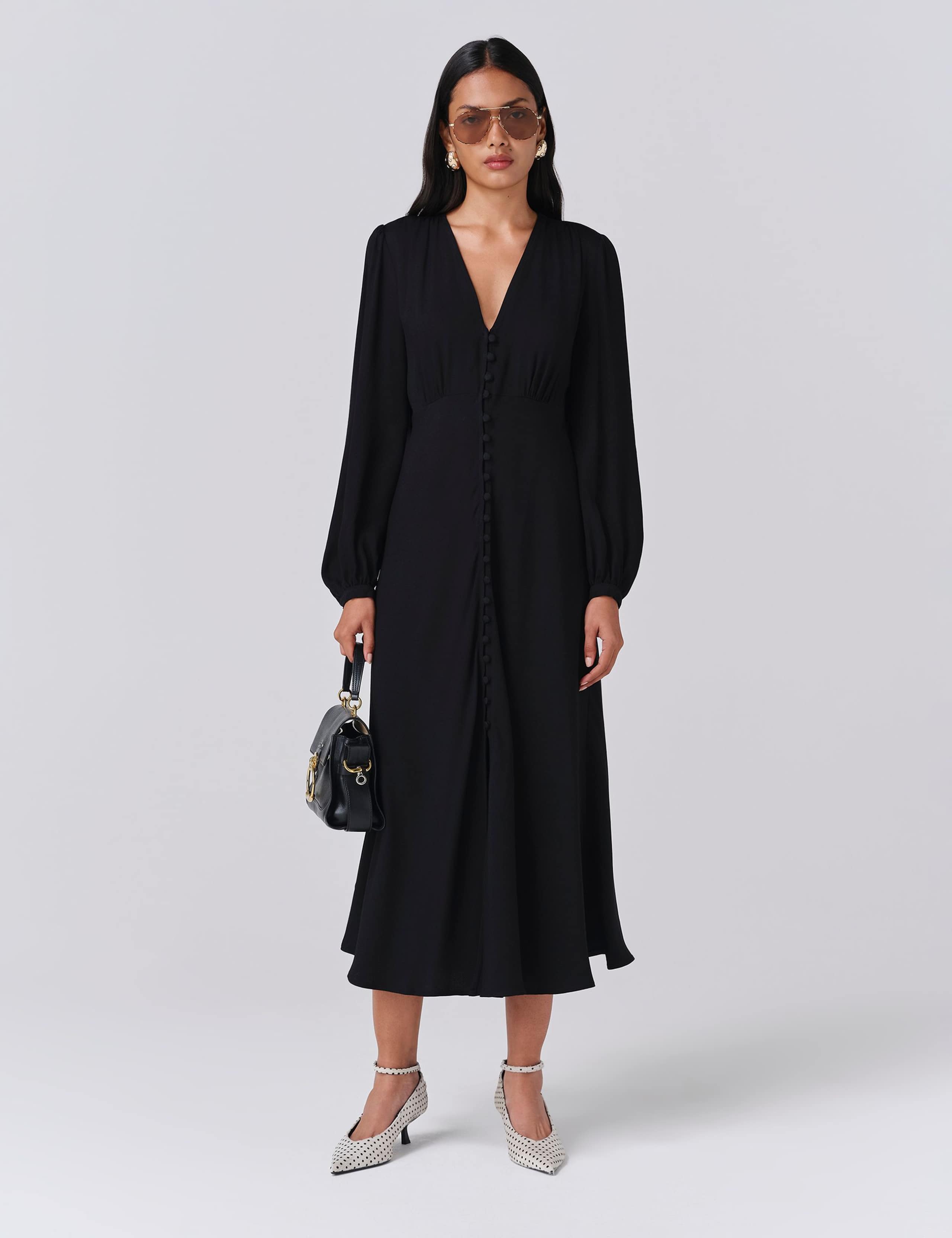 Crepe Button Through Midi Skater Dress