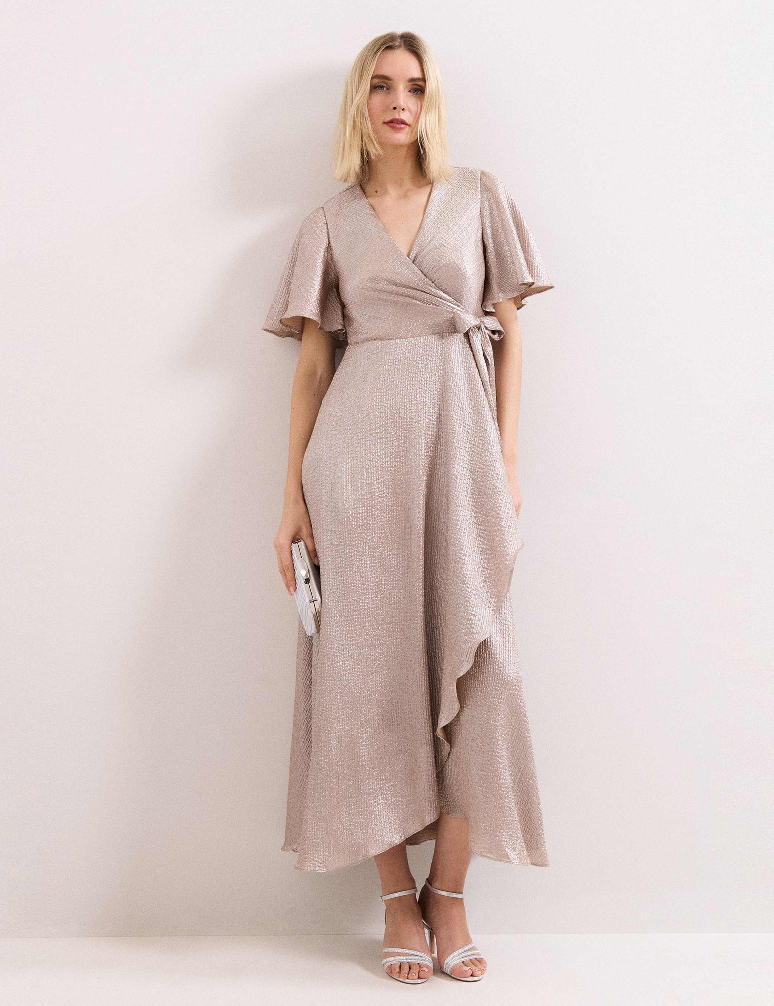 Sparkly V-Neck Maxi Wrap Dress