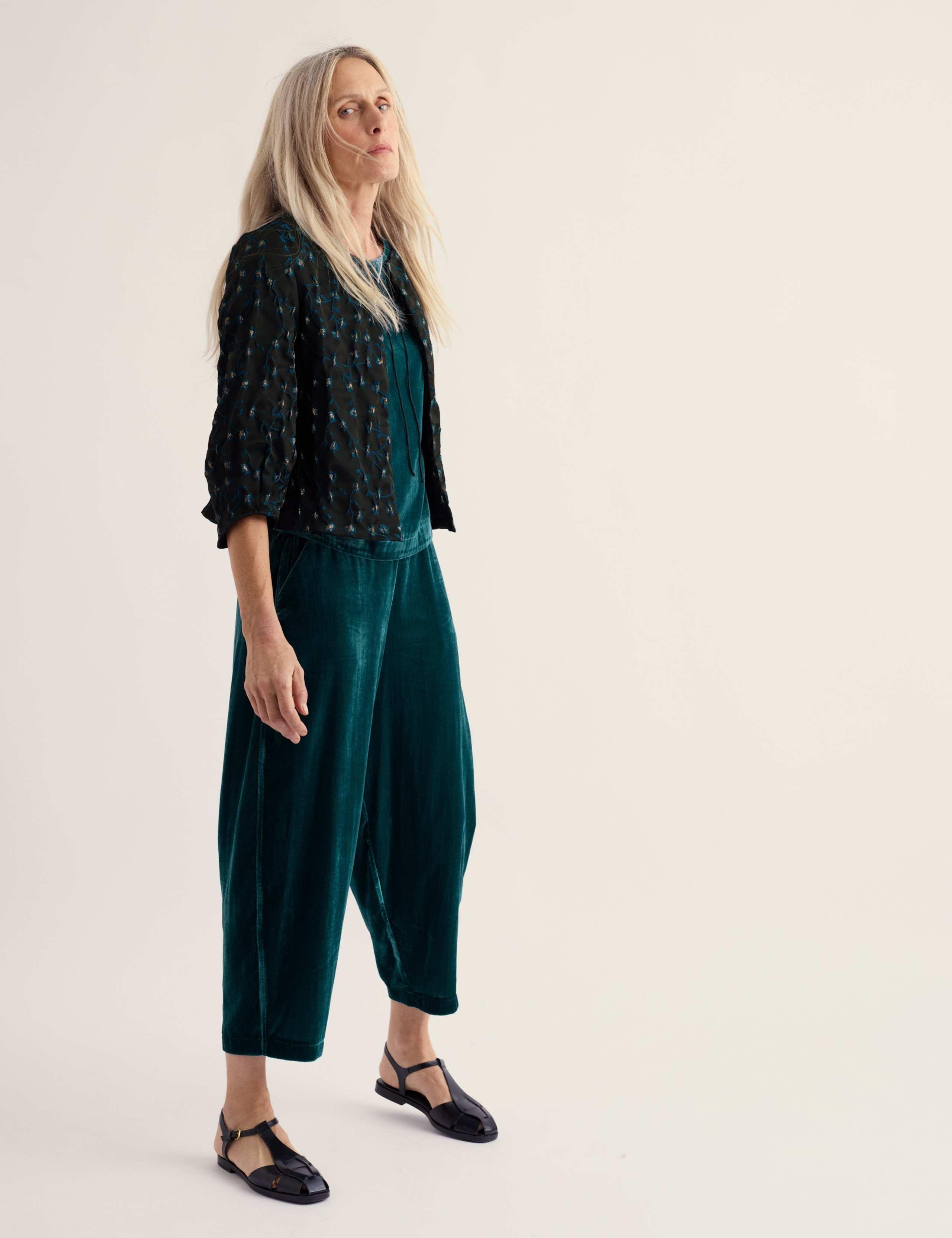 Velvet Elasticated Waist Barrel Leg Ankle Grazer Joggers