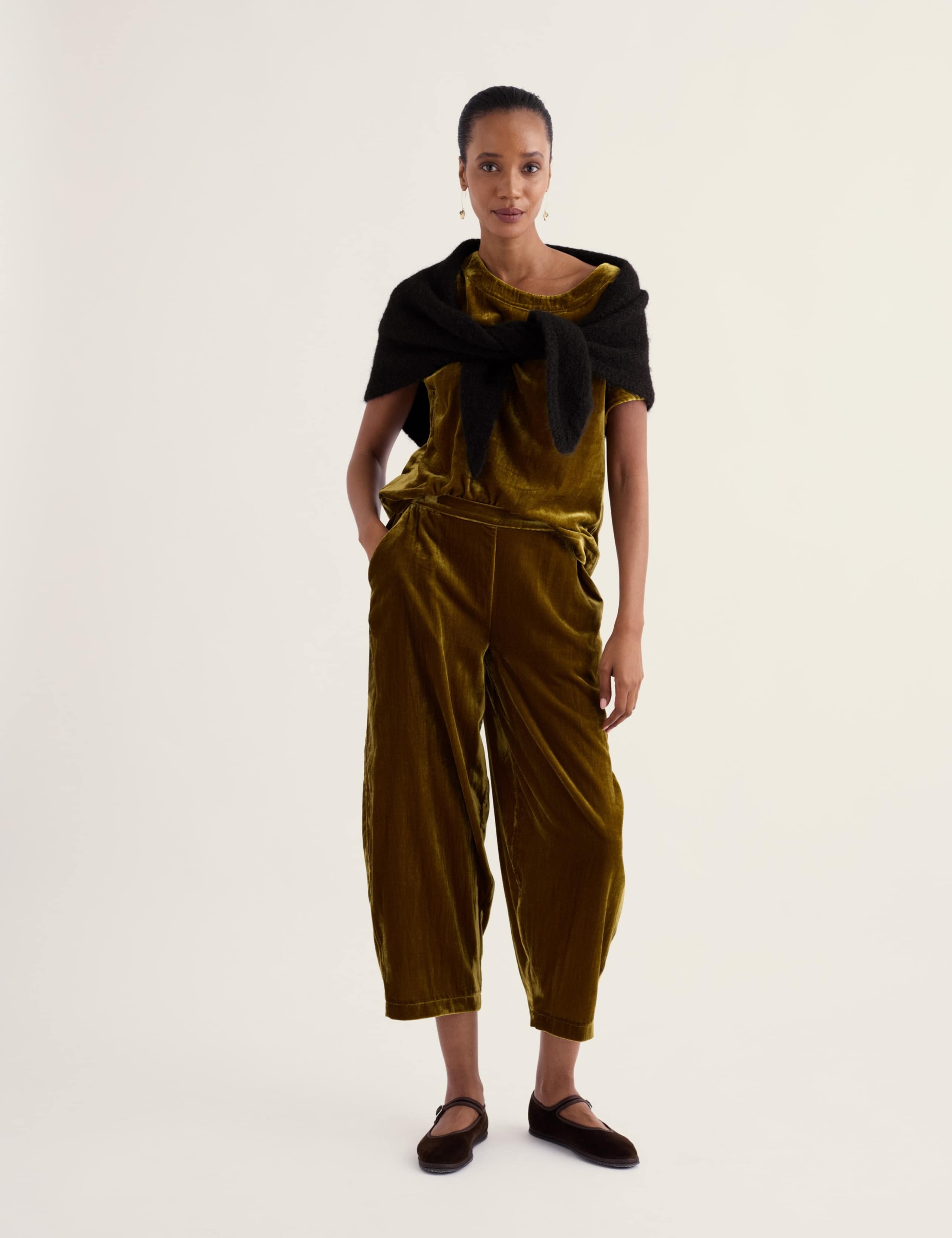 Velvet Elasticated Waist Barrel Leg Ankle Grazer Joggers