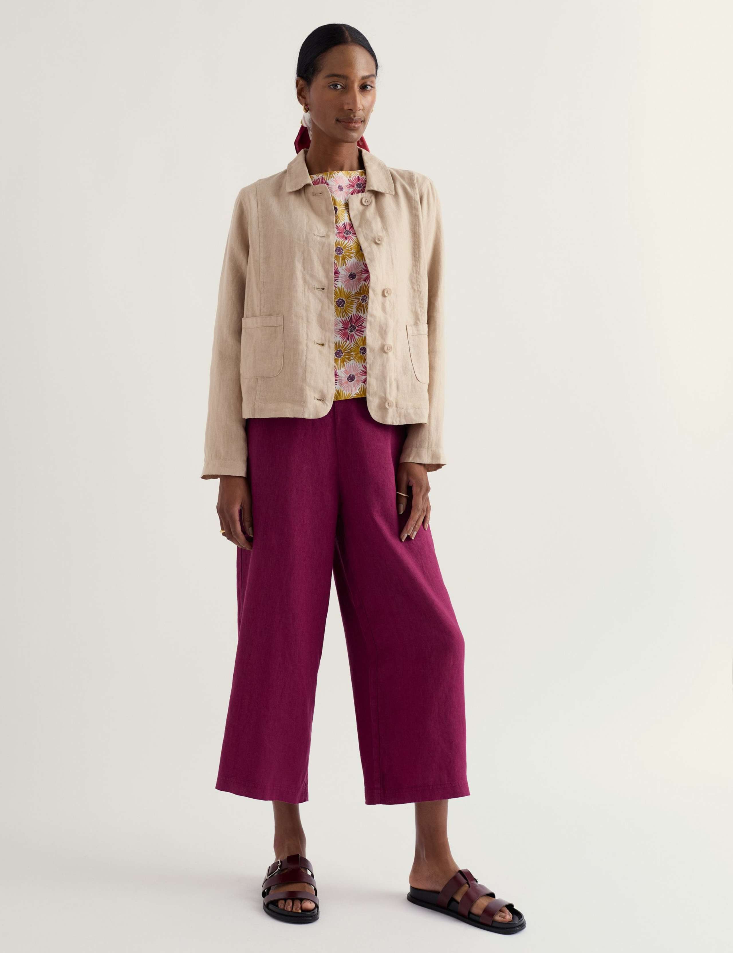 Pure Linen Side Zip Wide Leg Culottes