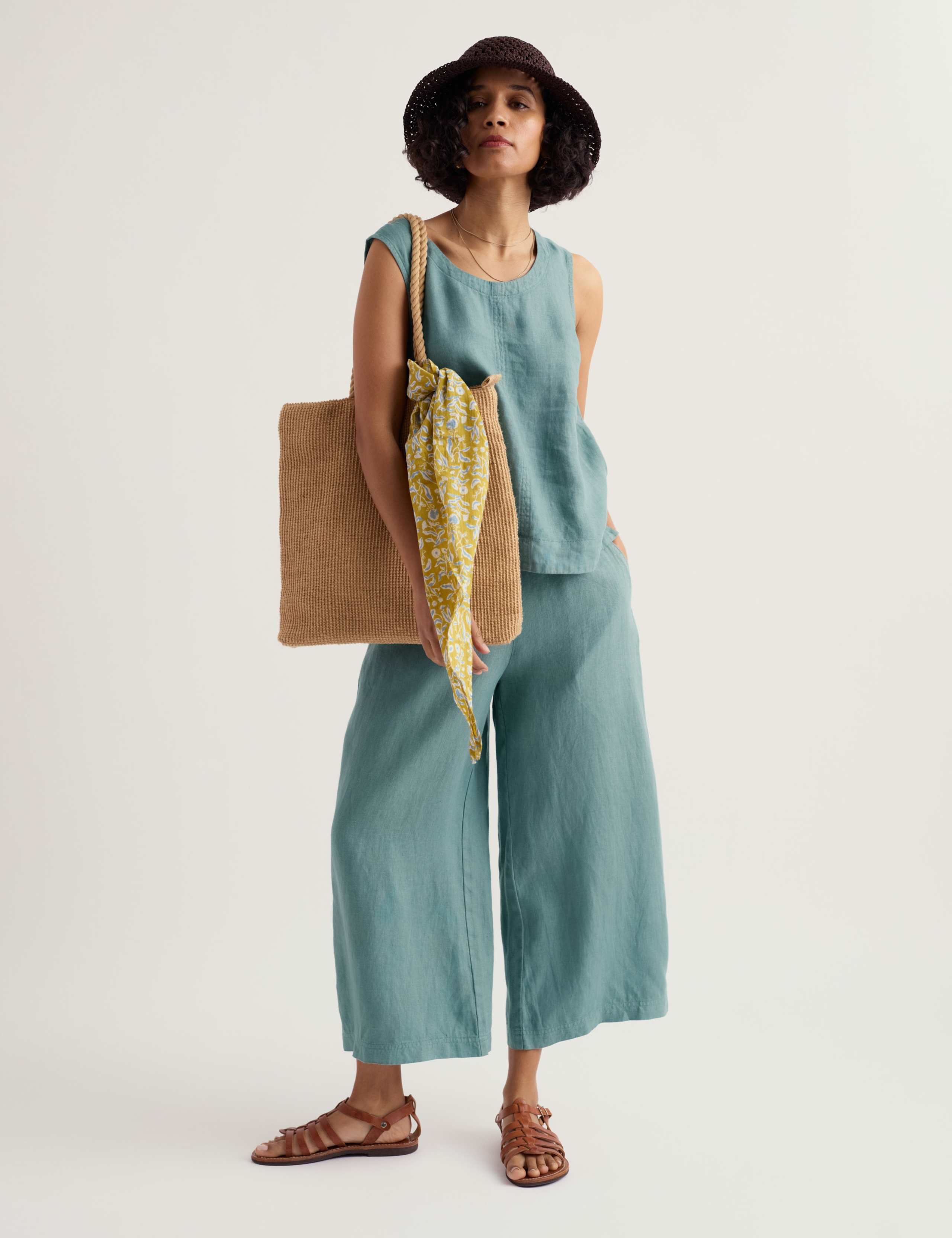 Pure Linen Side Zip Wide Leg Culottes