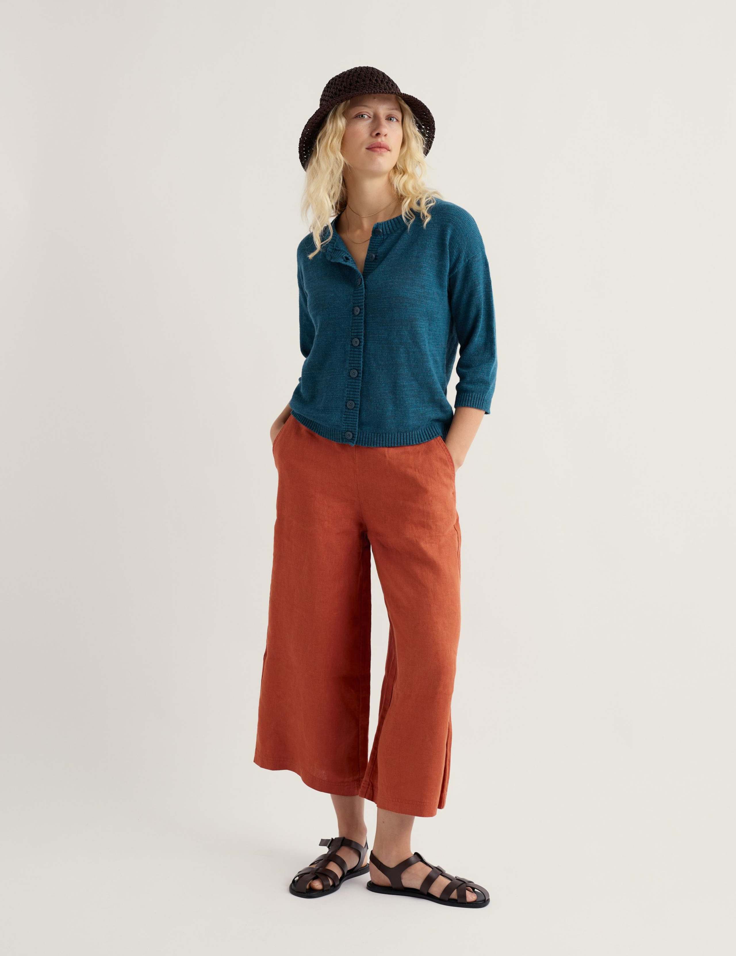 Pure Linen Side Zip Wide Leg Culottes