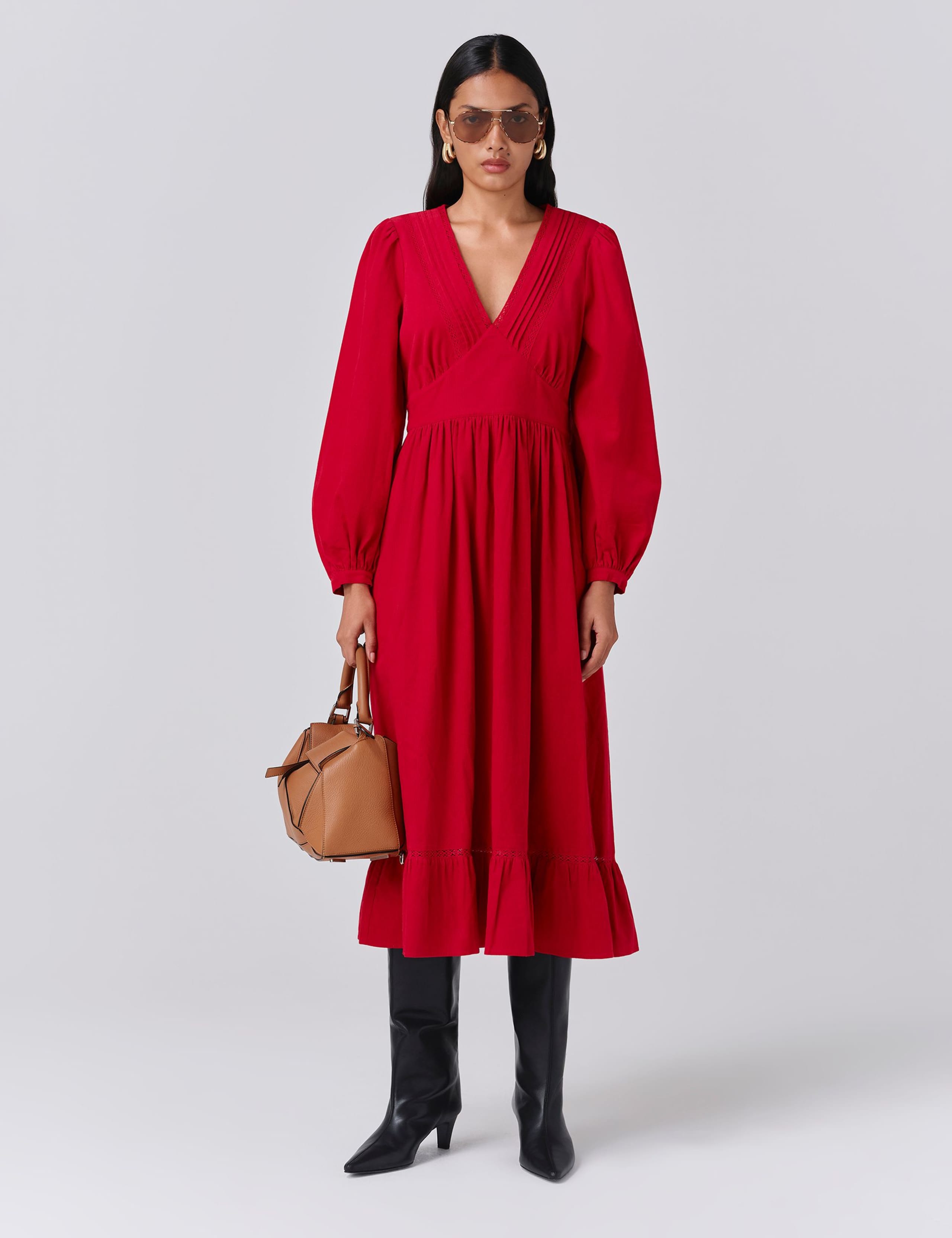 Pure Cotton Corduroy Midi Tiered Dress