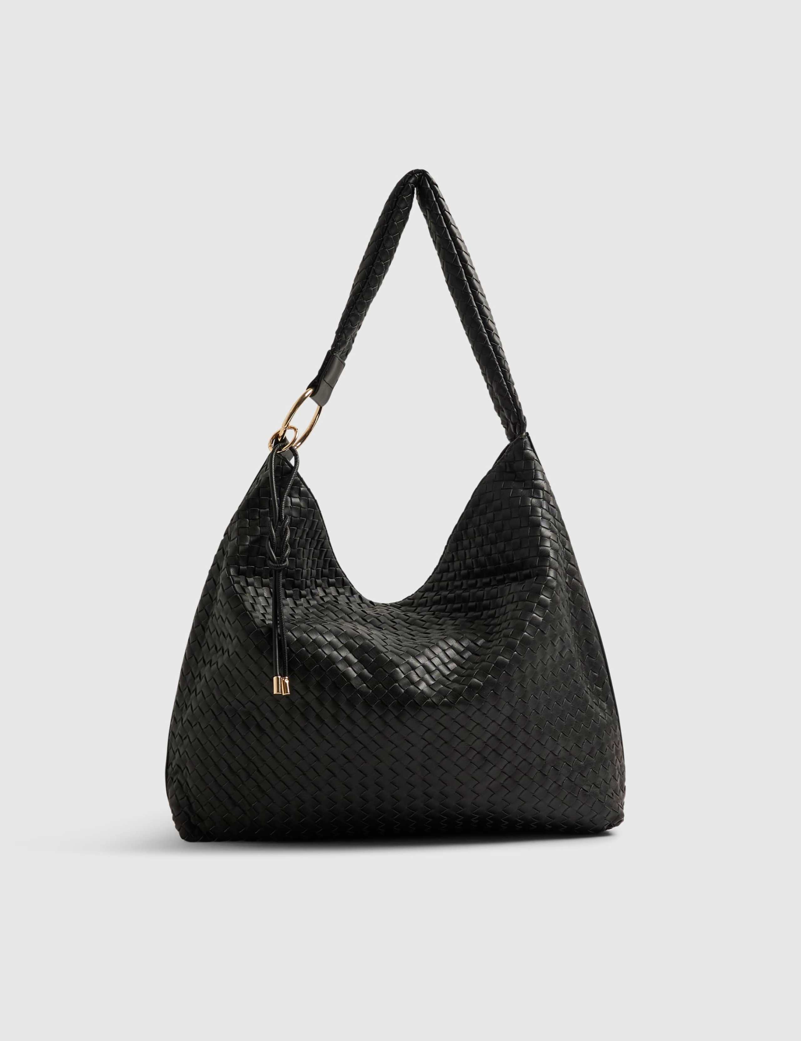 Faux Leather Woven Slouch Bag