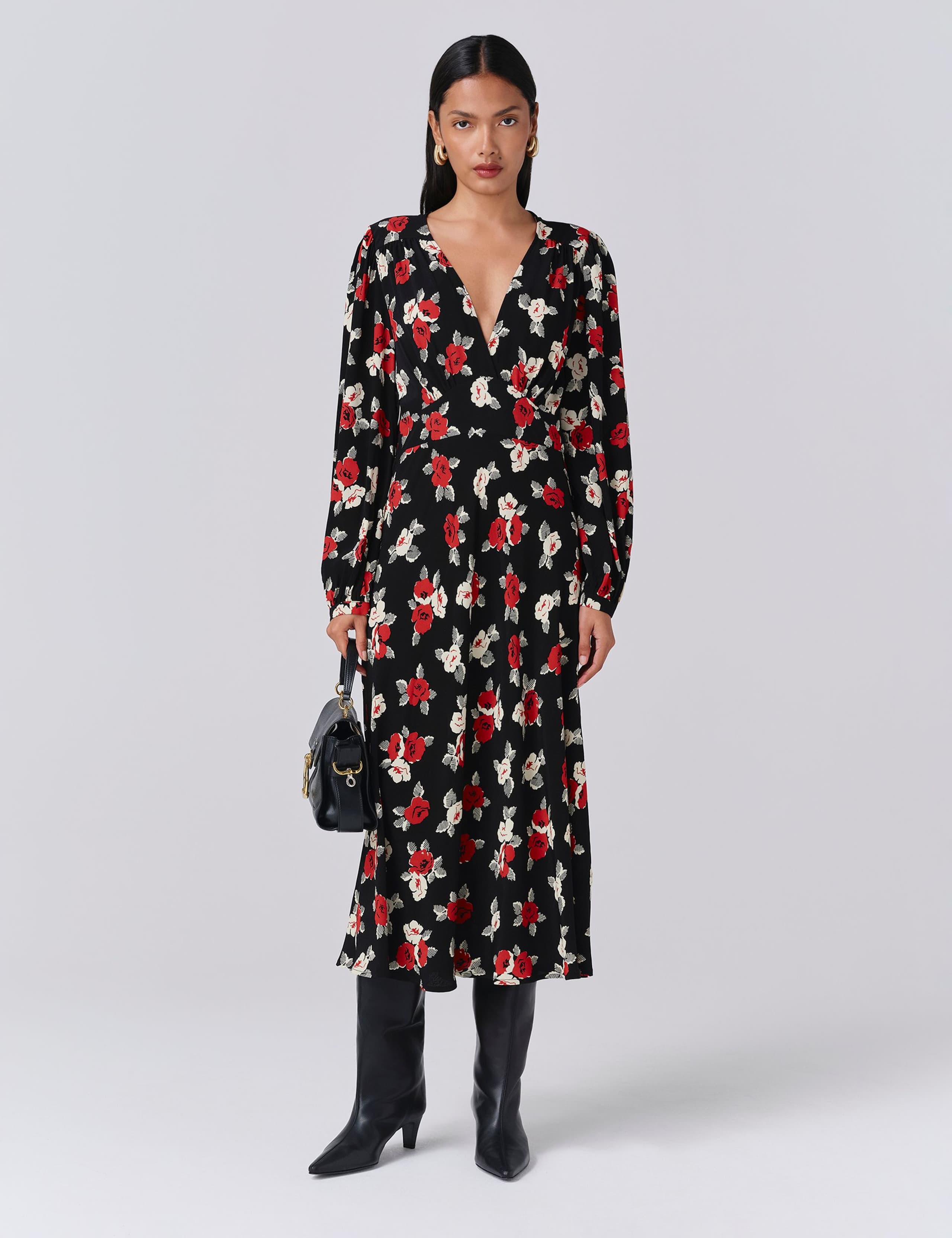 Crepe Floral Midi Tea Dress