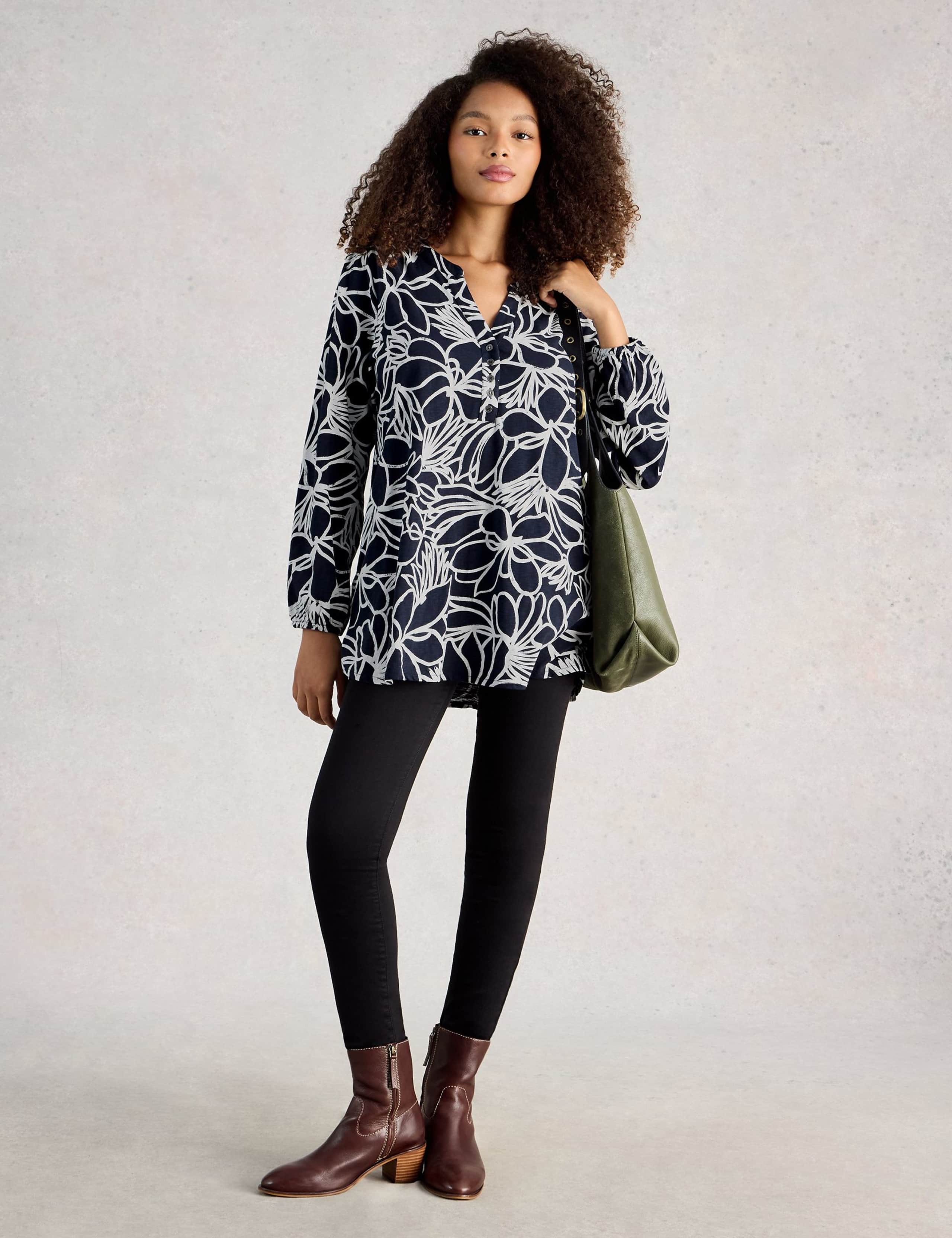 Pure Cotton Floral Notch Neck Tunic
