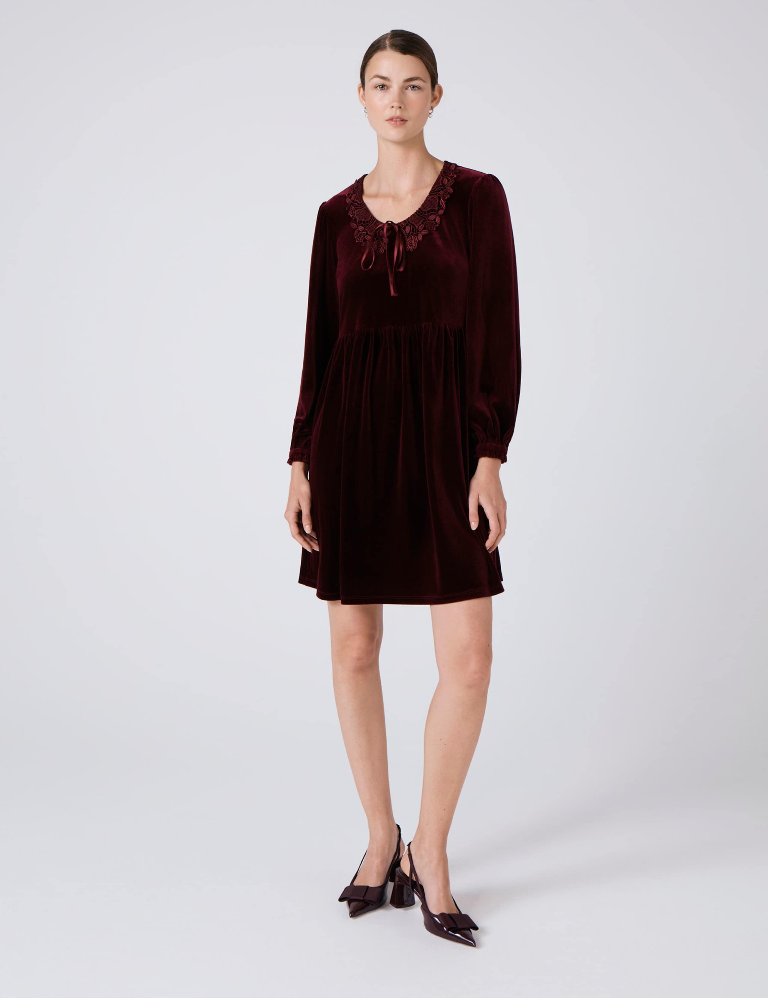 Velvet Tie Neck Knee Length Smock Dress