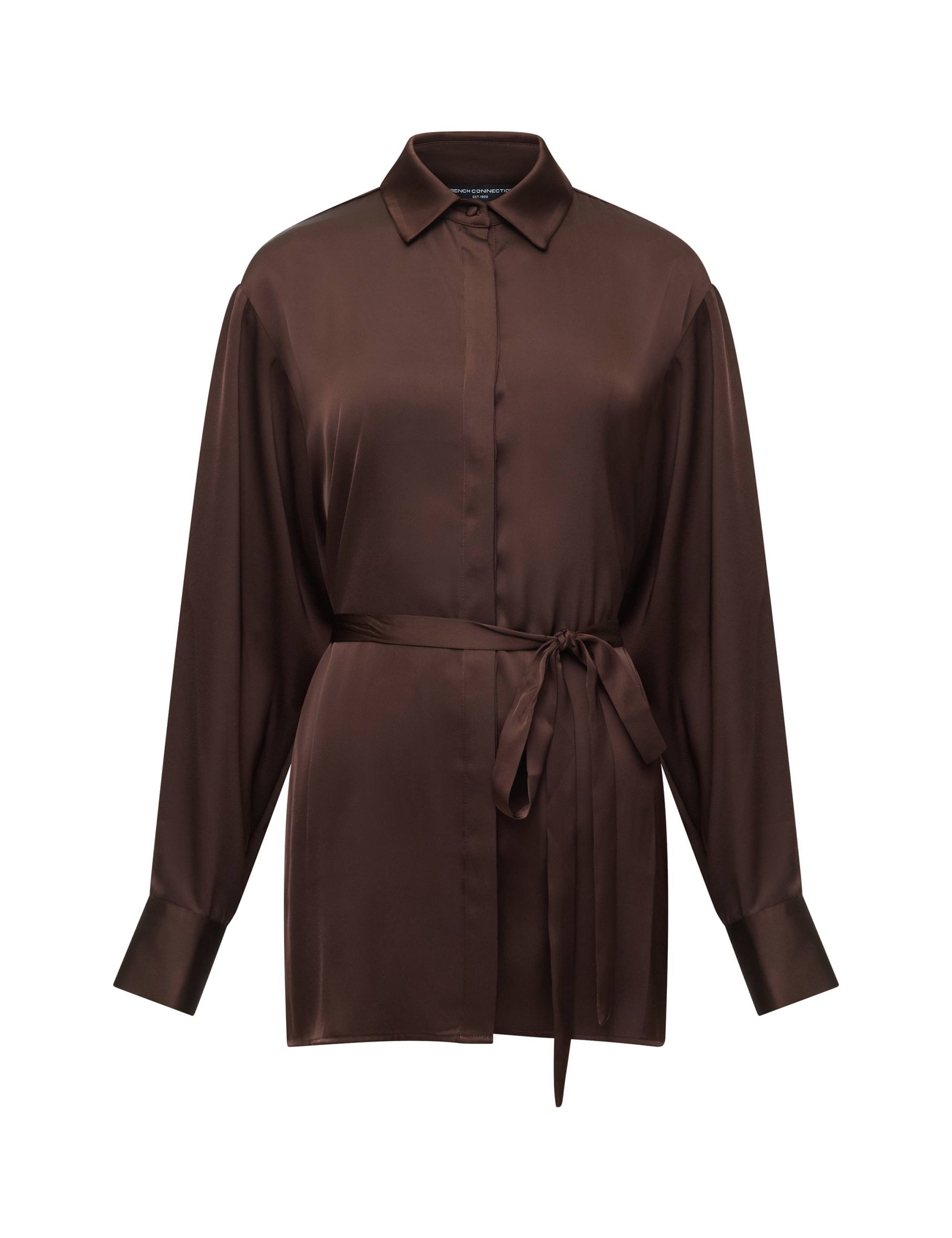 Satin Collared Tie Belt Shirt