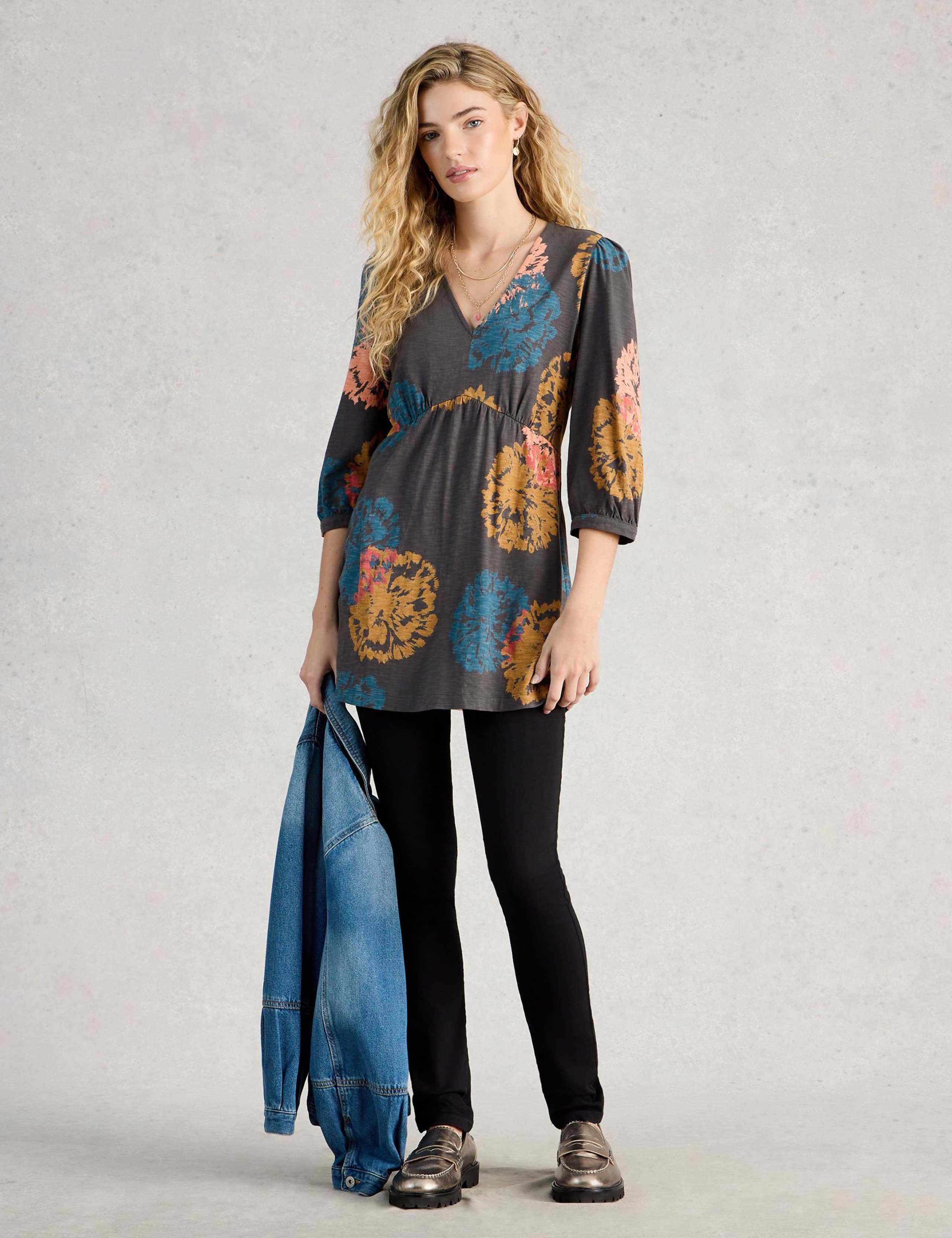 Pure Cotton Floral V-Neck Tunic