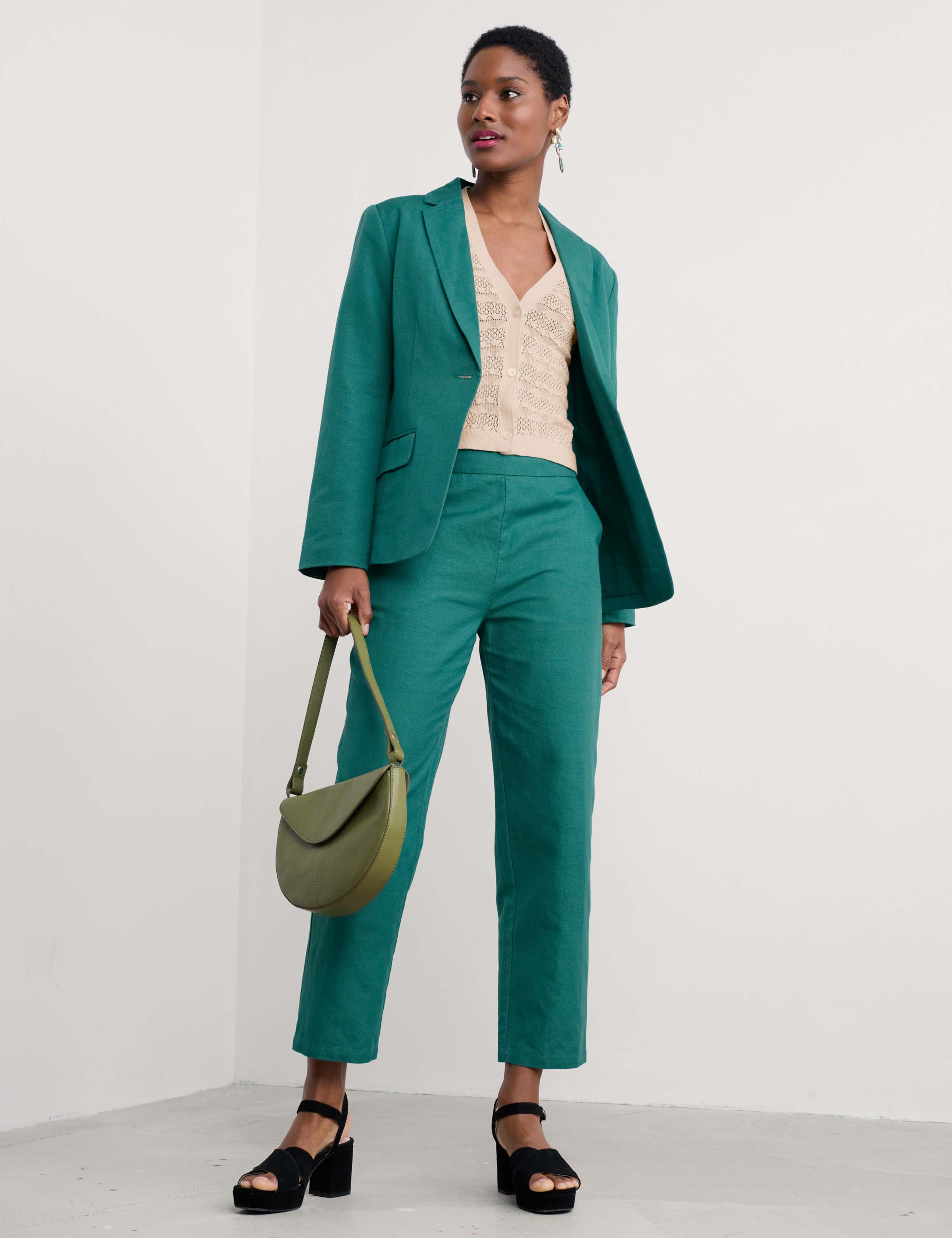 Linen Rich Straight Leg Ankle Grazer Trousers