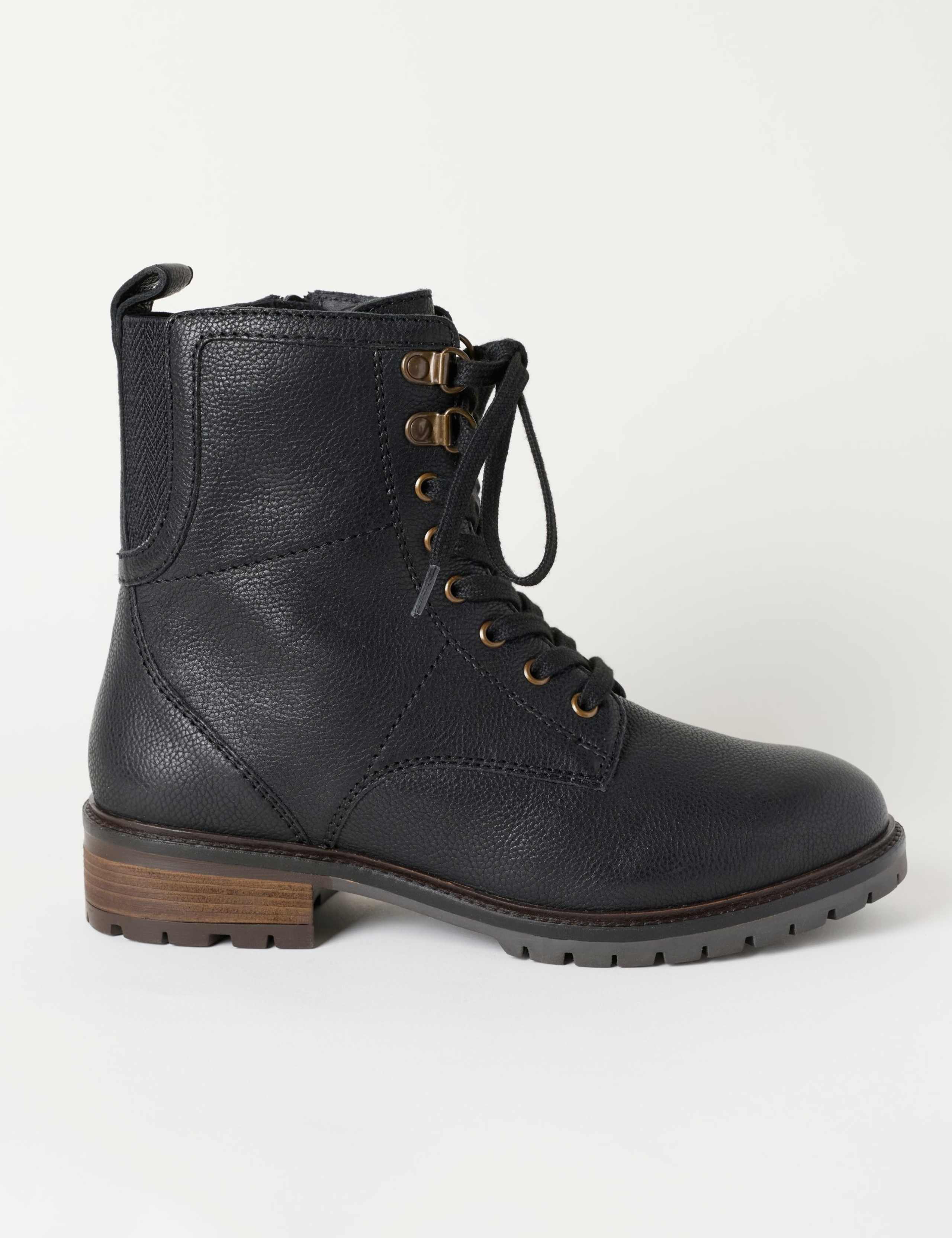Leather Biker Block Heel Ankle Boots