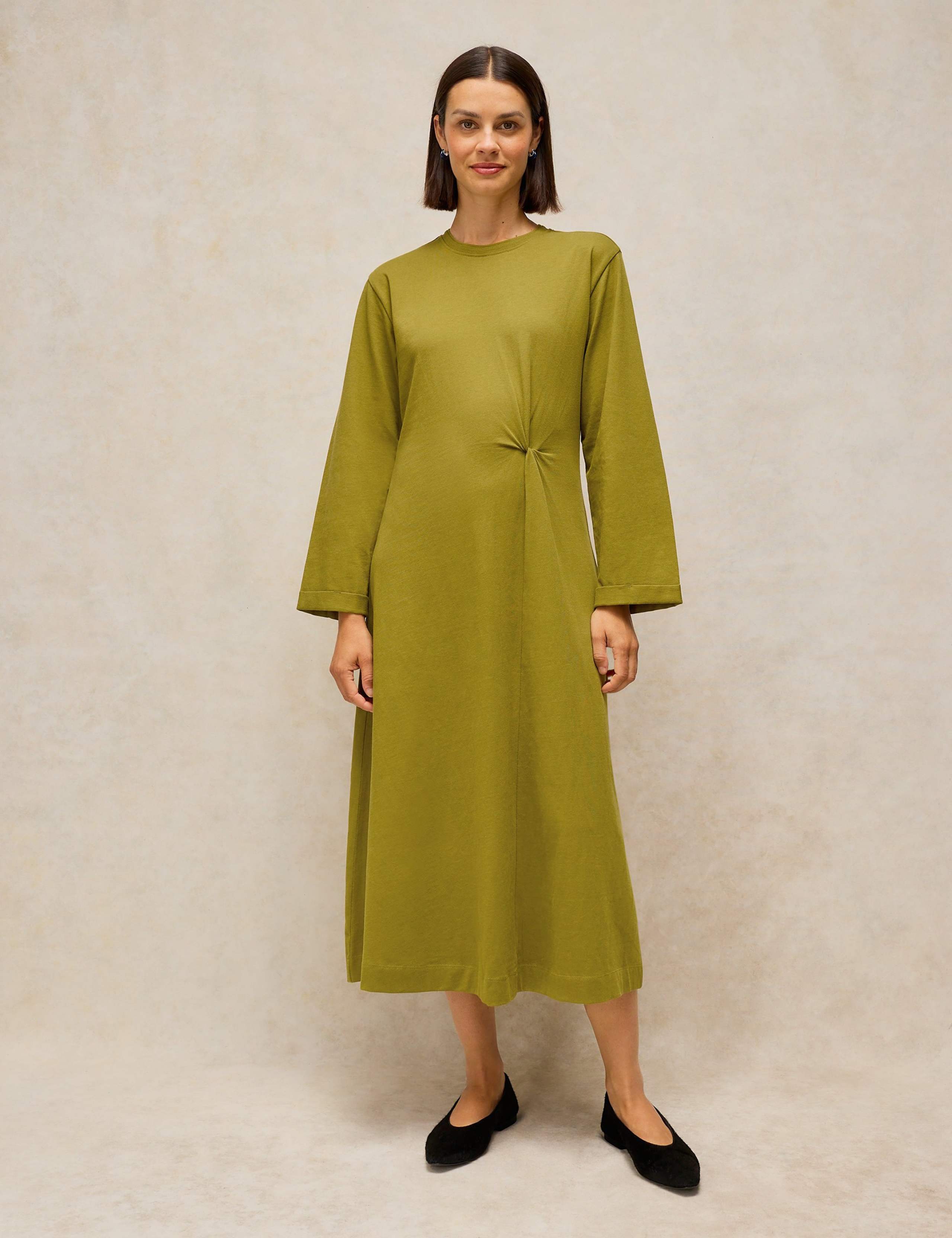 Pure Cotton Crew Neck Midi Twist Dress