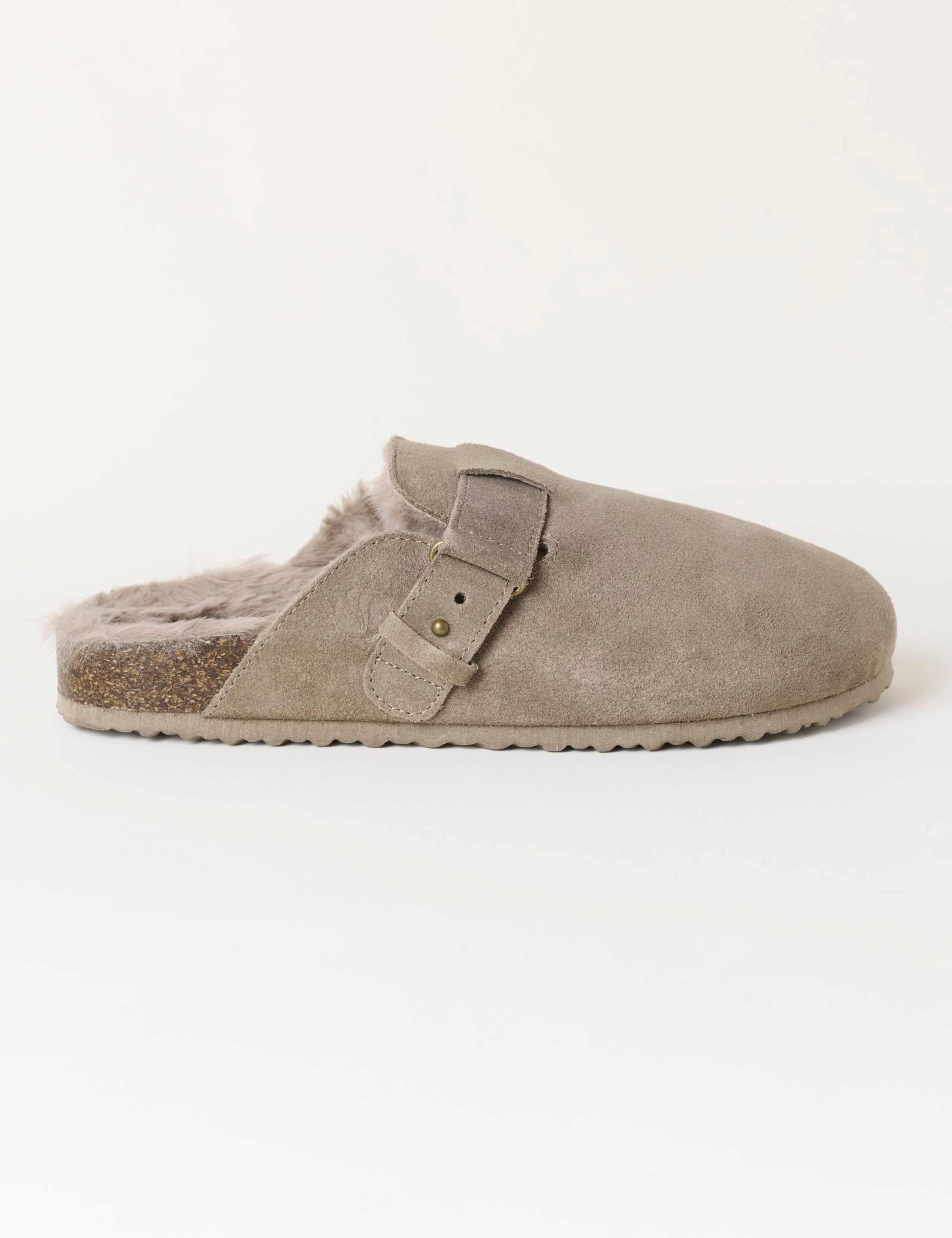 Suede Faux Fur Lined Mule Slippers