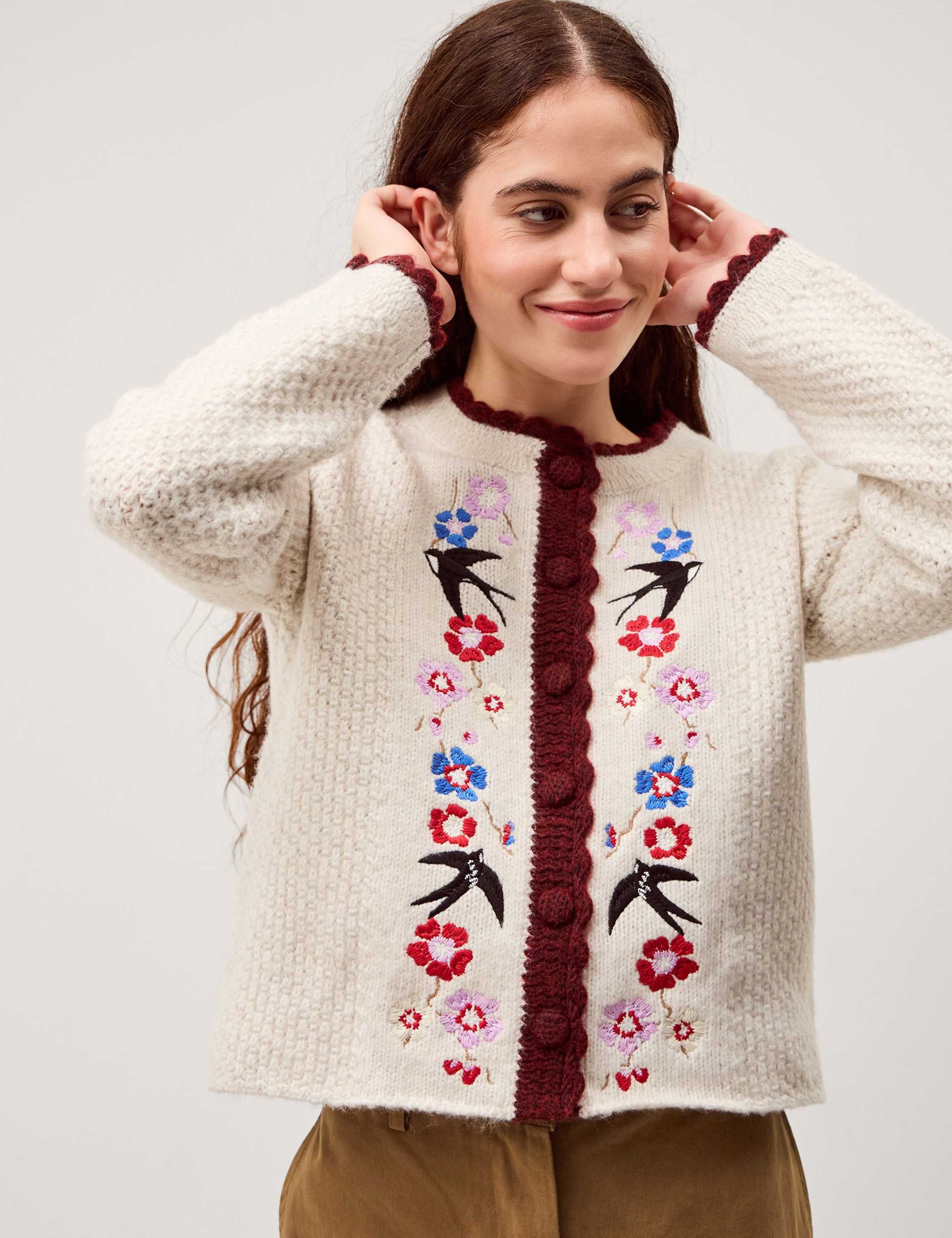 Floral Embroidered Scallop Edge Cardigan
