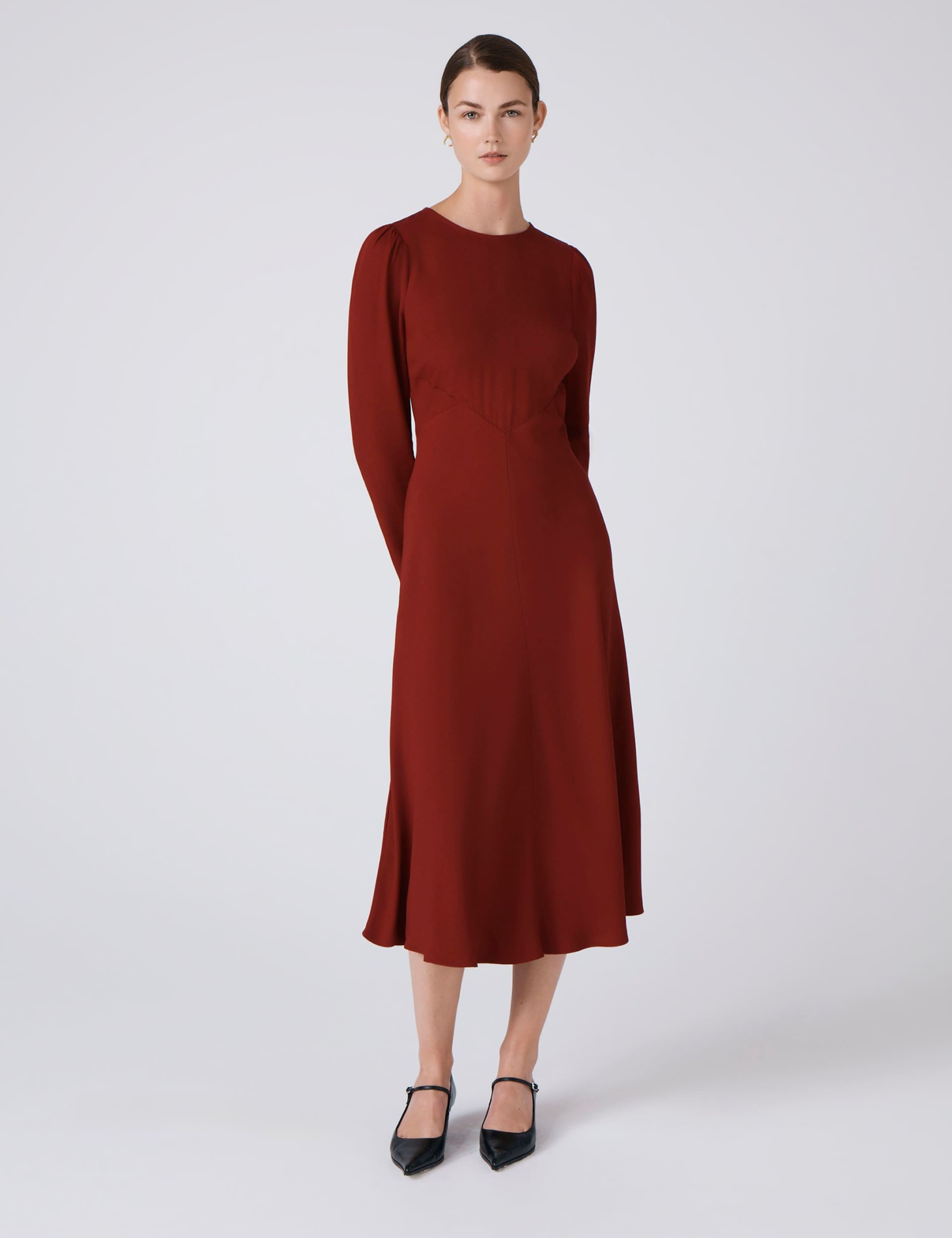 Crepe Midi Waisted Dress