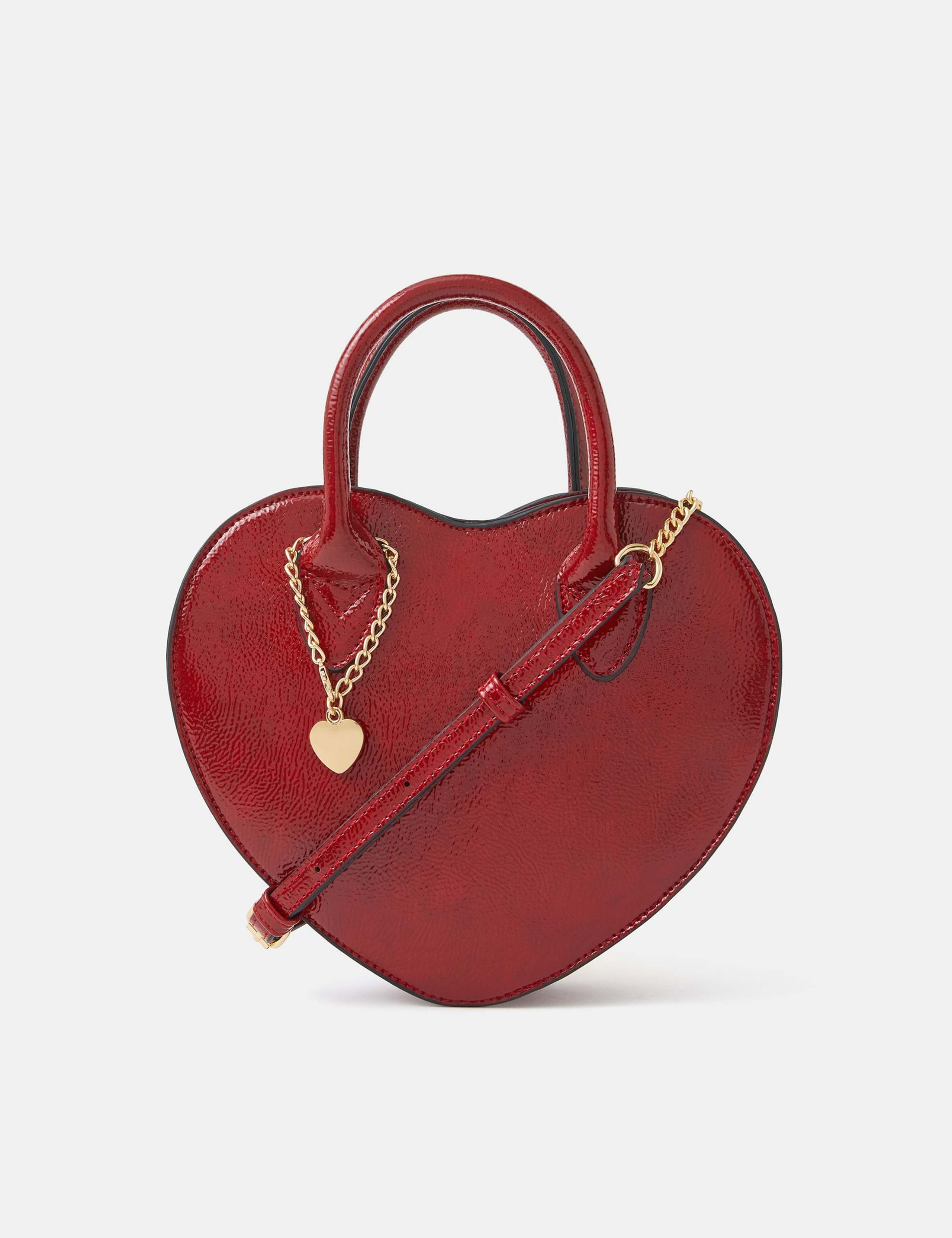 Patent Heart Handheld Crossbody Bag