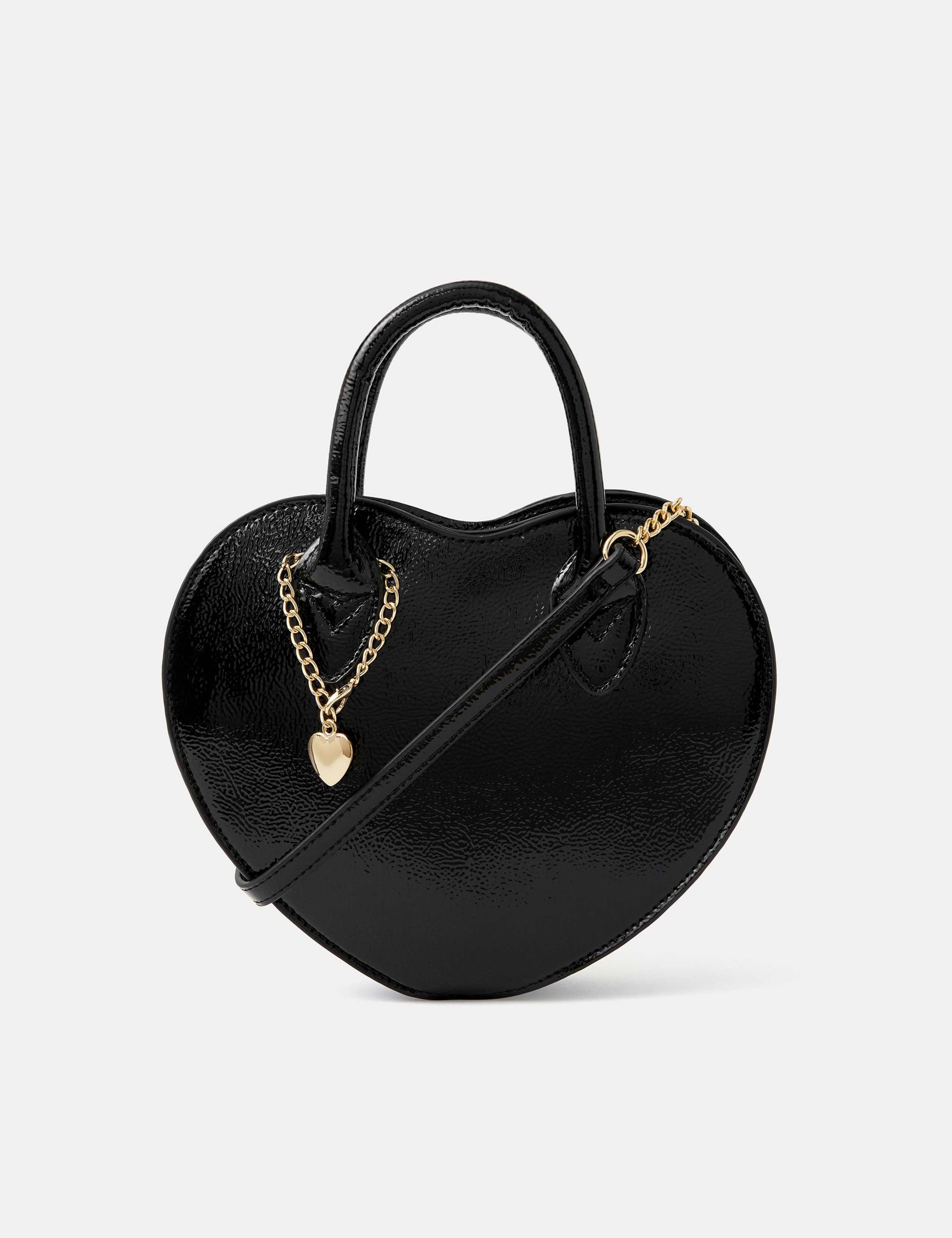 Patent Heart Handheld Crossbody Bag