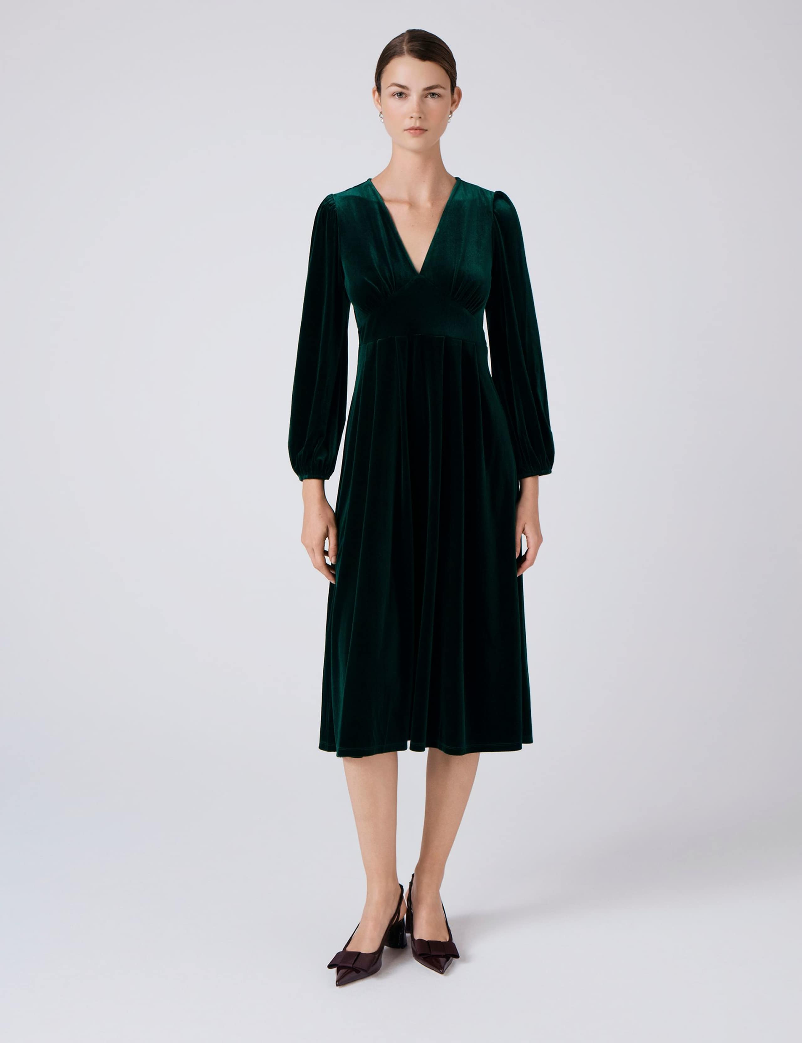 Velvet V-Neck Midi Skater Dress