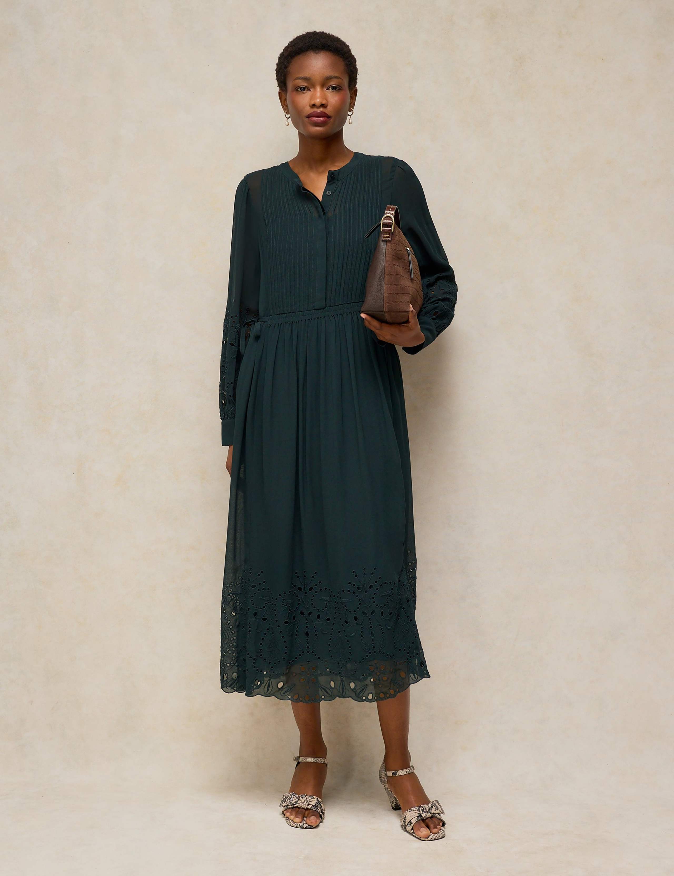 Lined Crew Neck Midi Dress