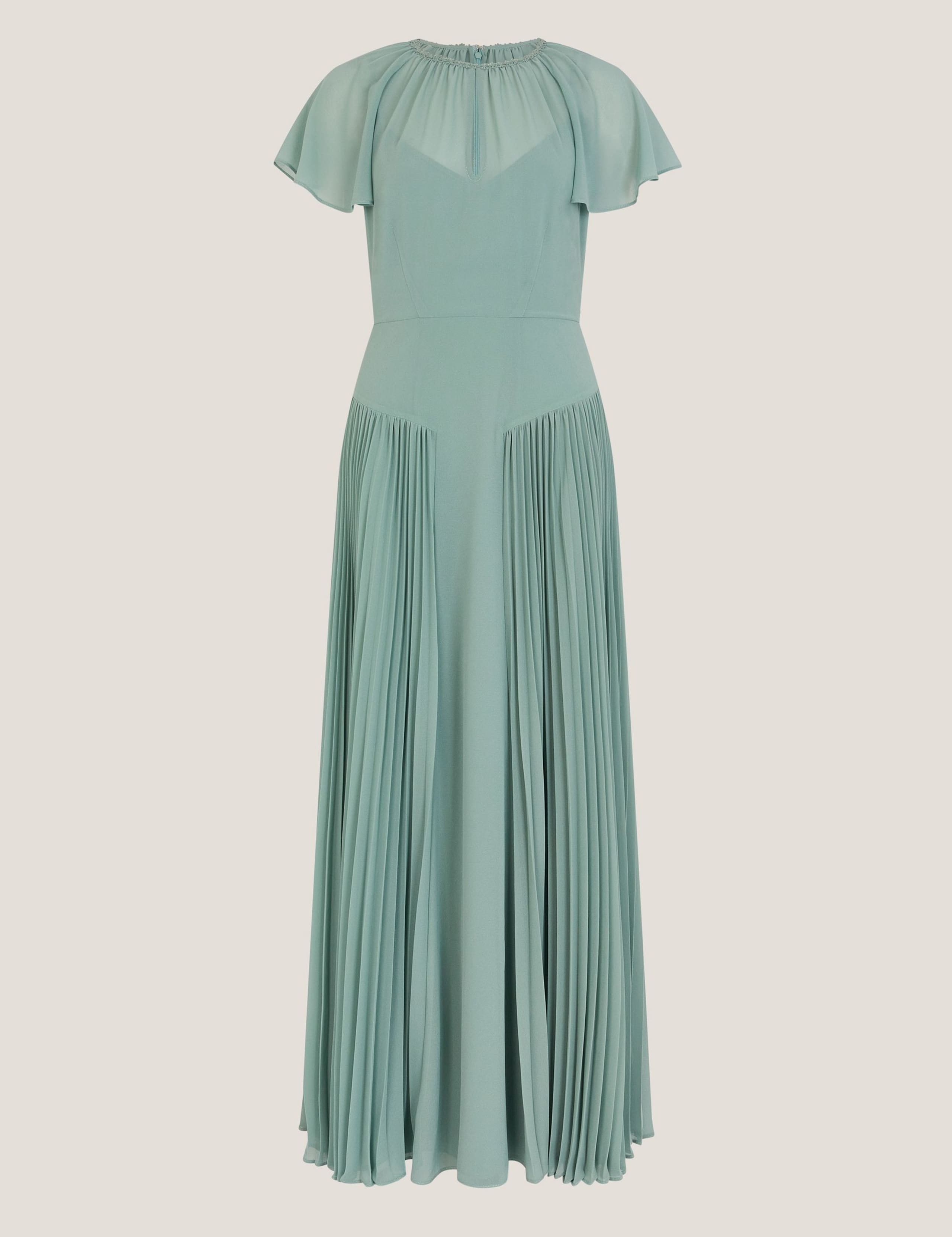 Pleated Angel Sleeve Maxi Skater Dress