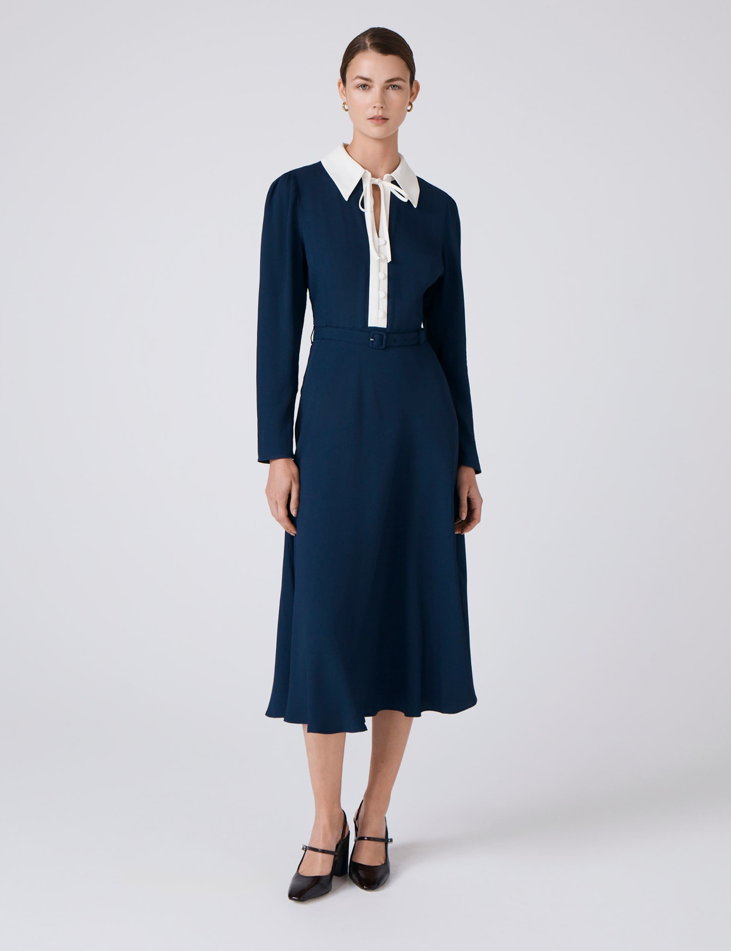 Pure Cotton Crepe Collared Midi Dress