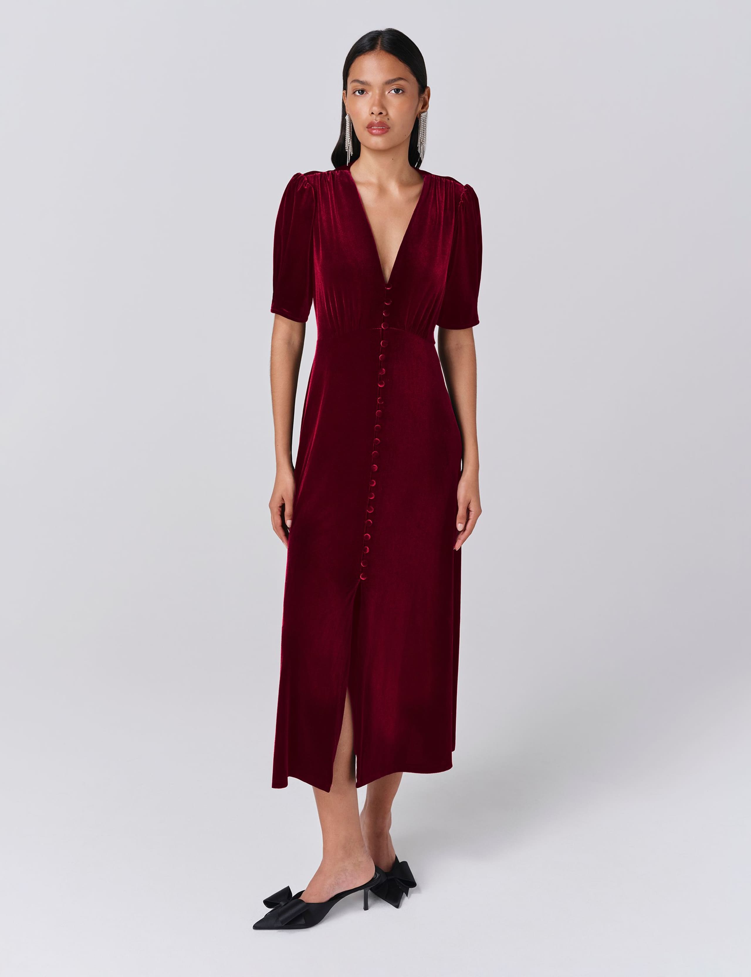 Velvet V-Neck Midaxi Tea Dress