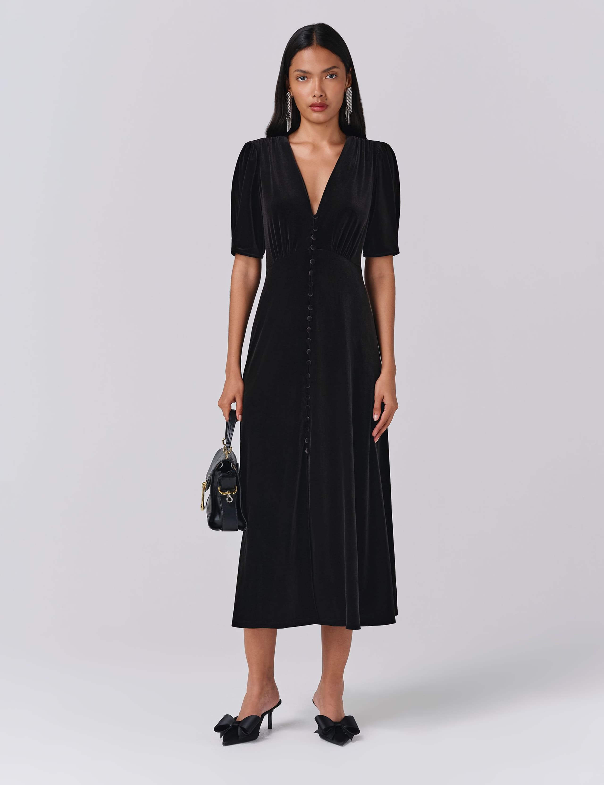 Velvet V-Neck Midaxi Tea Dress