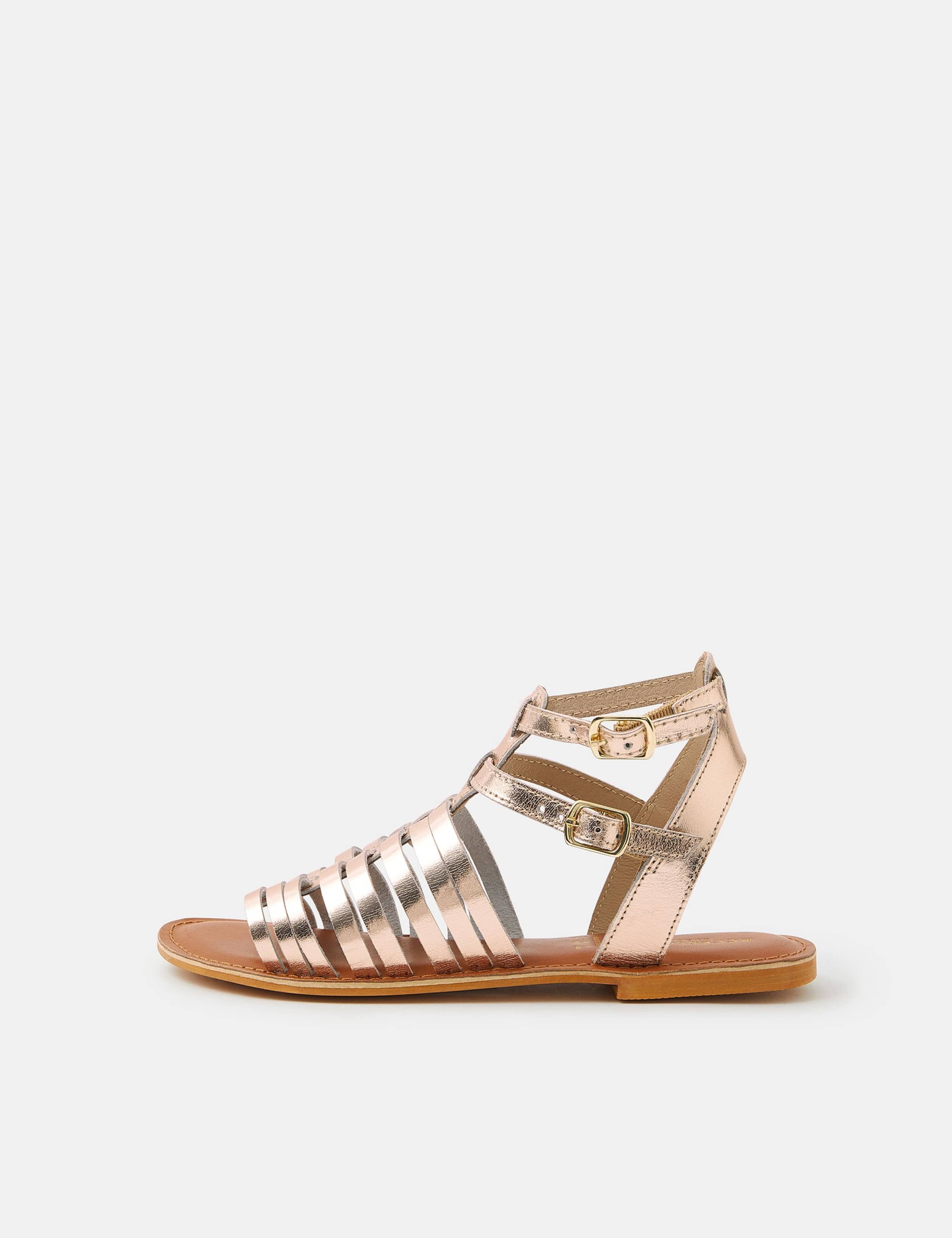 Metallic Ankle Strap Flat Gladiator Sandals