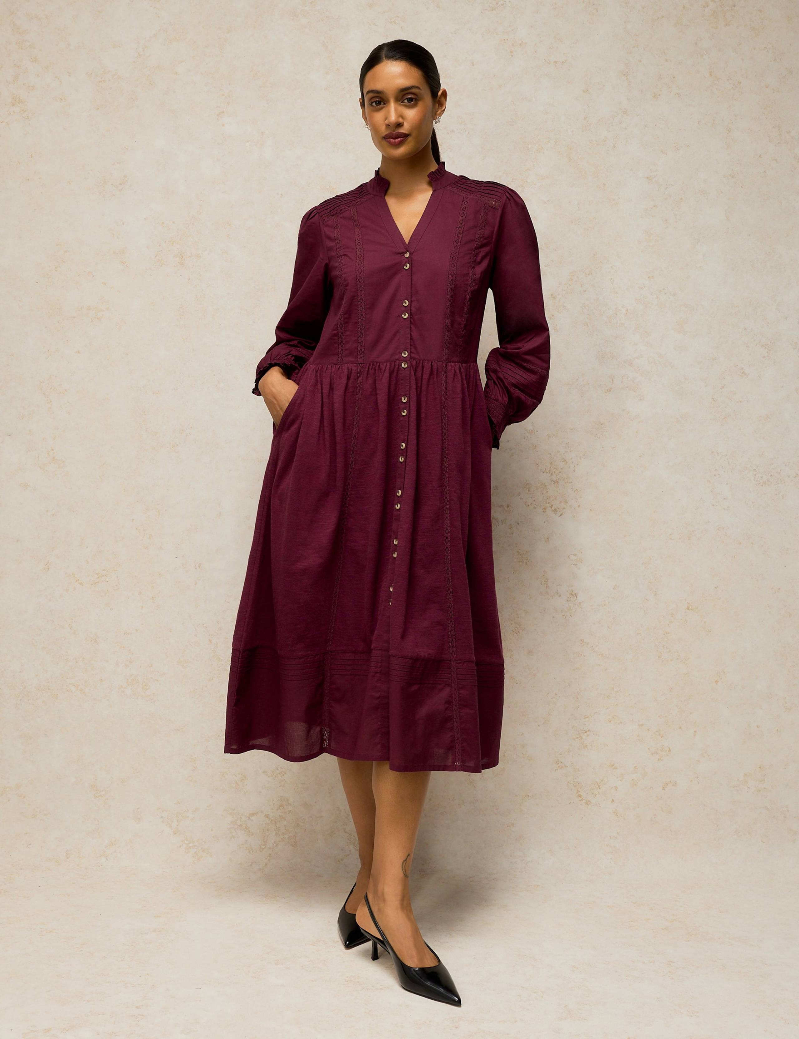 Cotton Blend Notch Neck Knee Length Dress