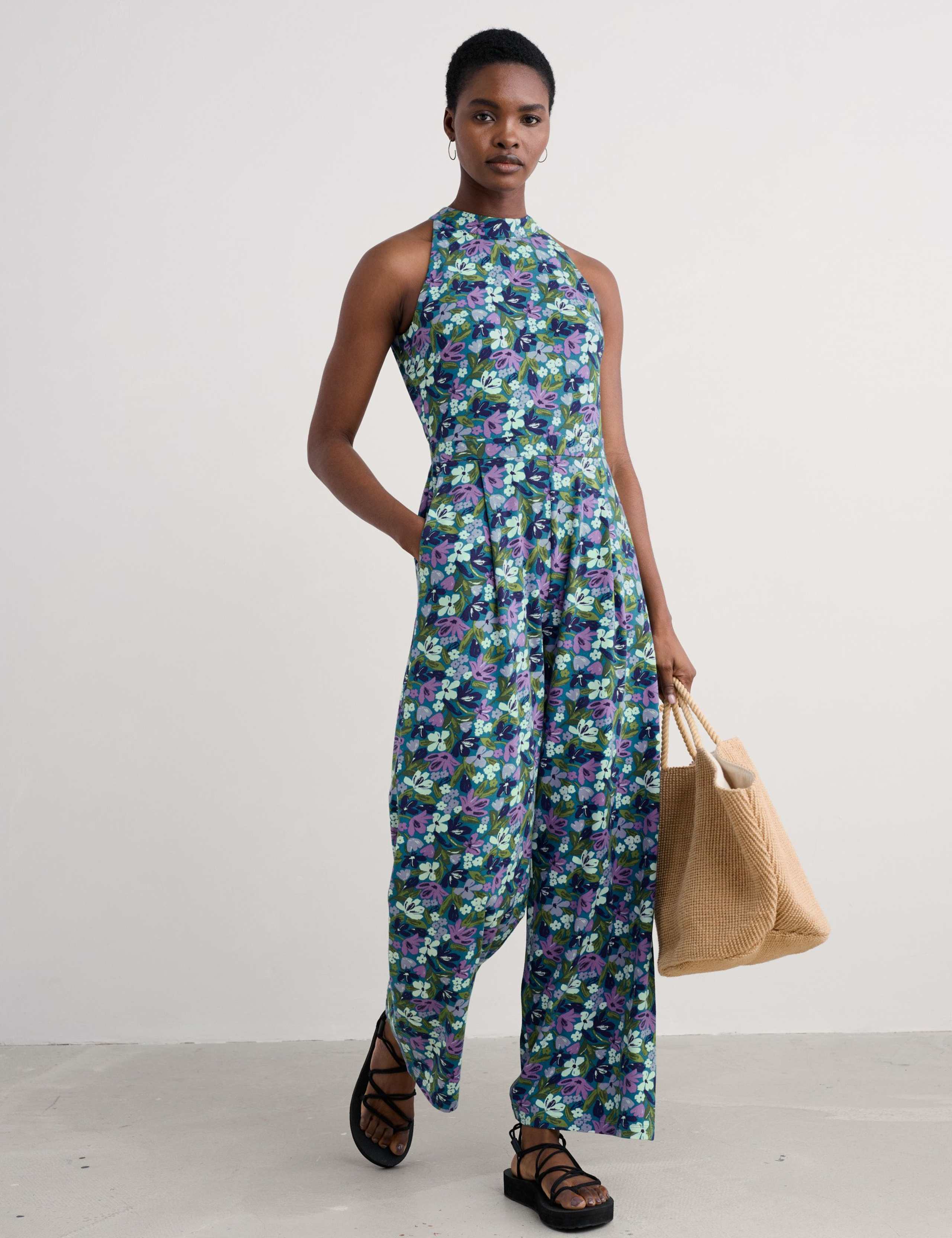 Cotton Rich Floral Sleeveless Jumpsuit