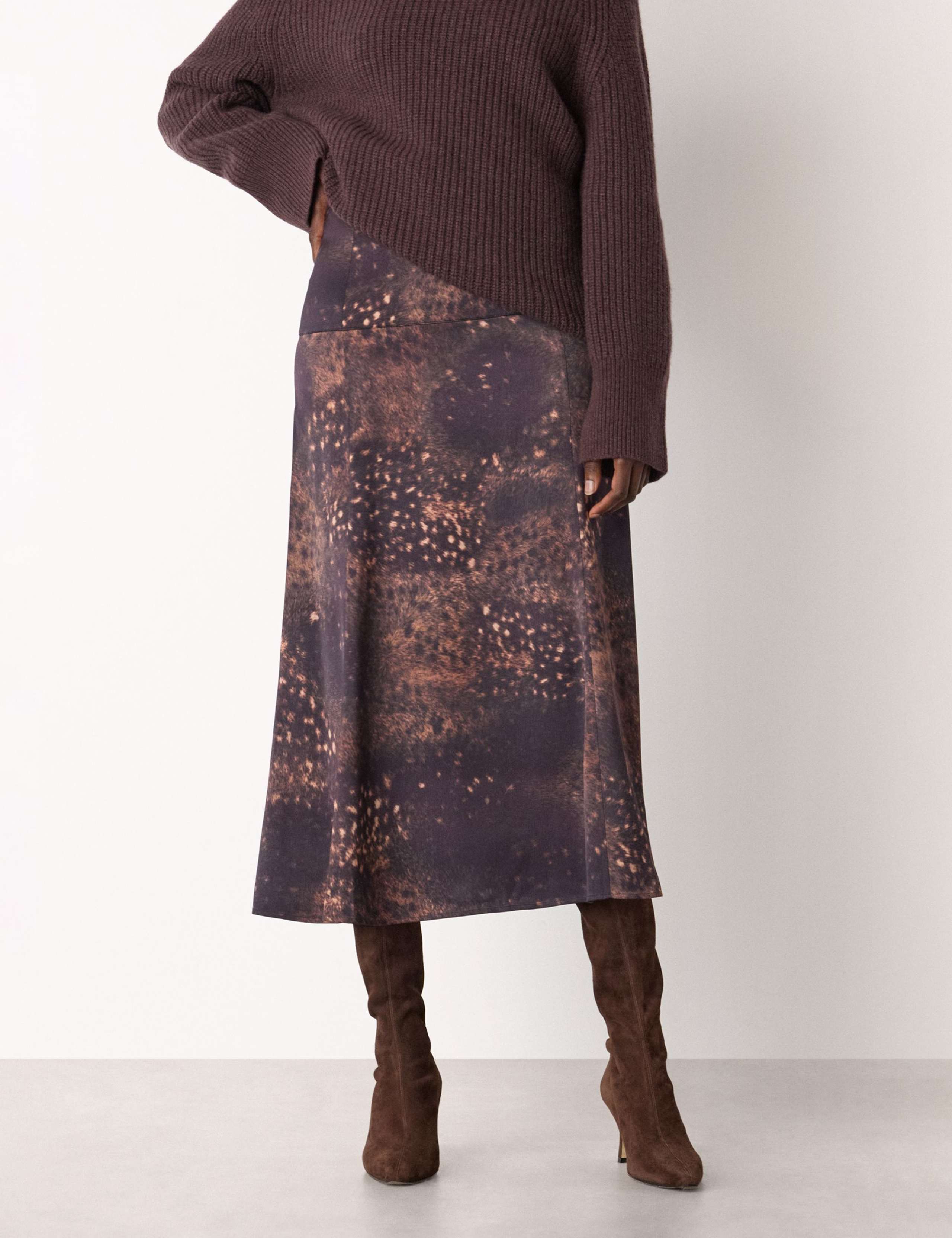 Spotted Animal Midi Slip Skirt