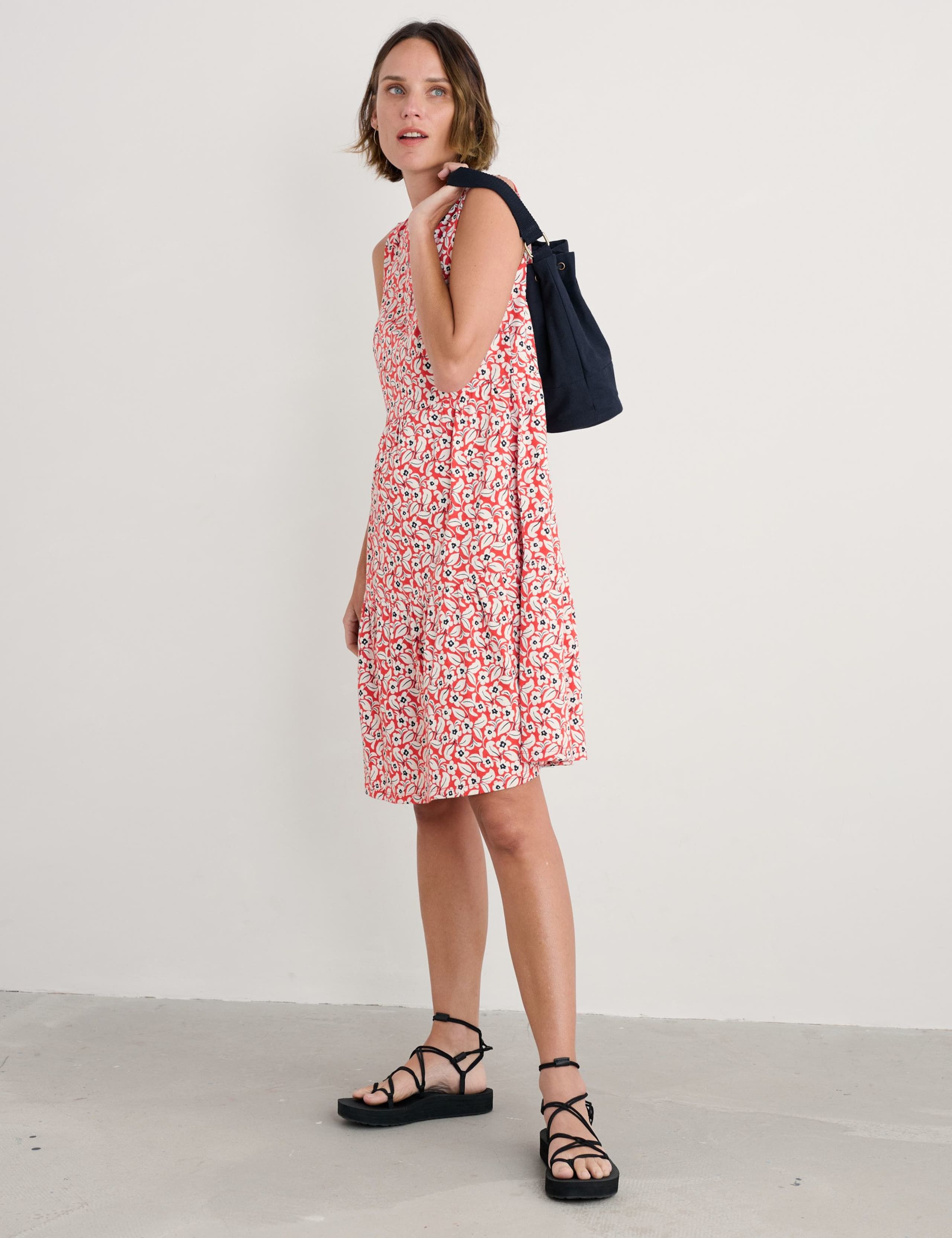Pure Cotton Floral Notch Neck Tiered Dress